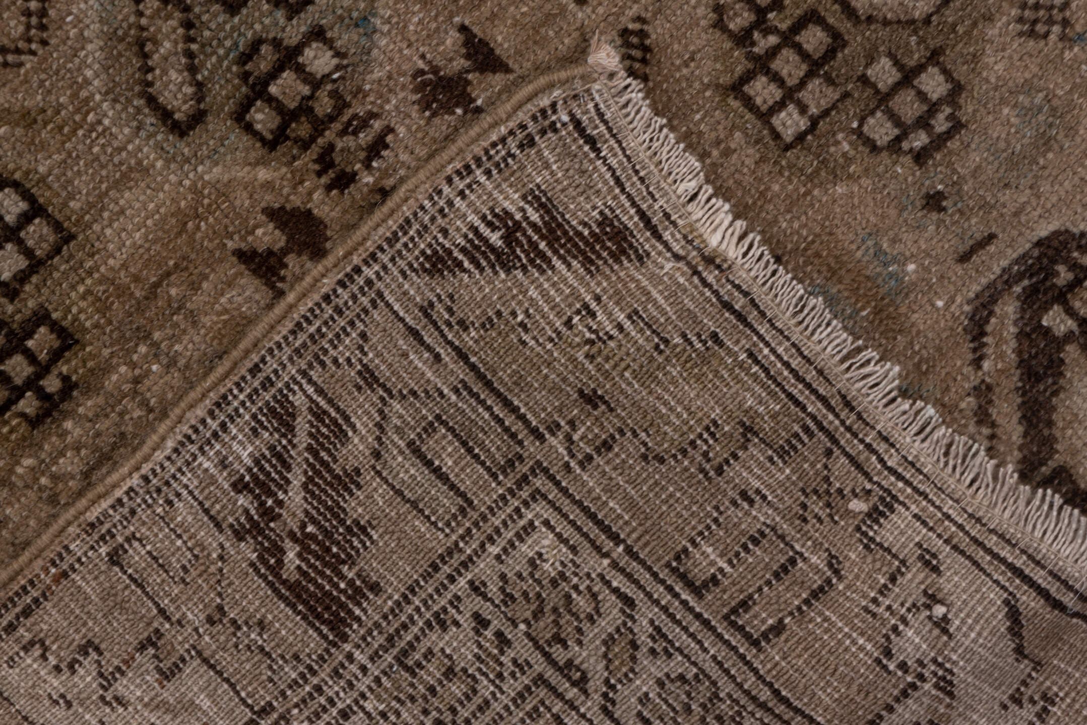 3' x 13' one-of-a-kind handmade antique NW Persian runner rug. Color palette: taupe, brown, charcoal, camel, beige, gray