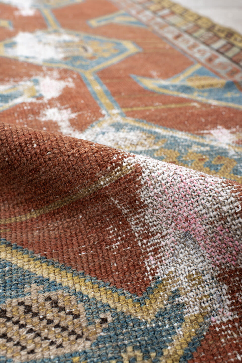 2' x 10' one-of-a-kind handmade antique NW Persian runner rug. Color palette: terra cotta, blue, ivory, camel, taupe, sage