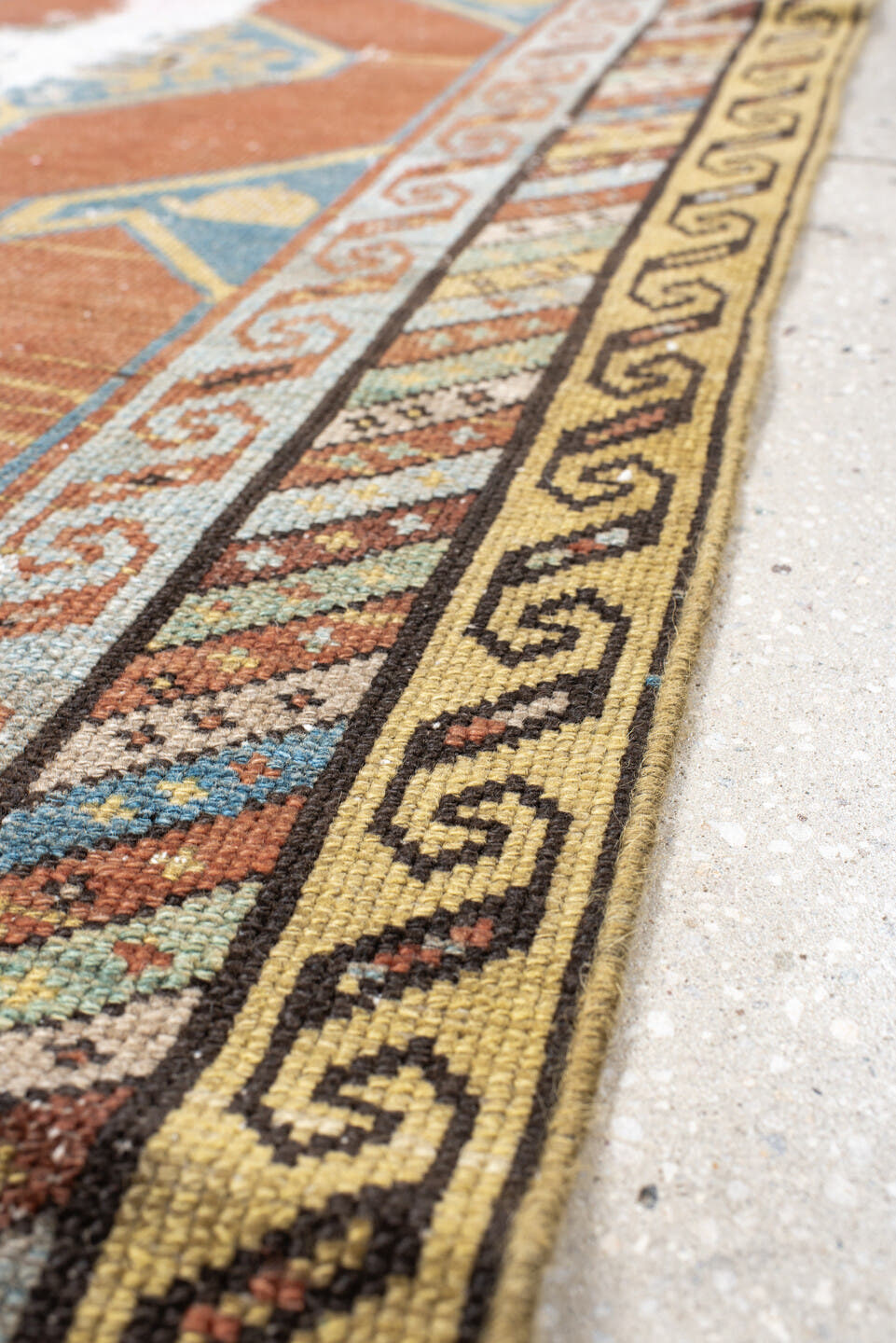 2' x 10' one-of-a-kind handmade antique NW Persian runner rug. Color palette: terra cotta, blue, ivory, camel, taupe, sage