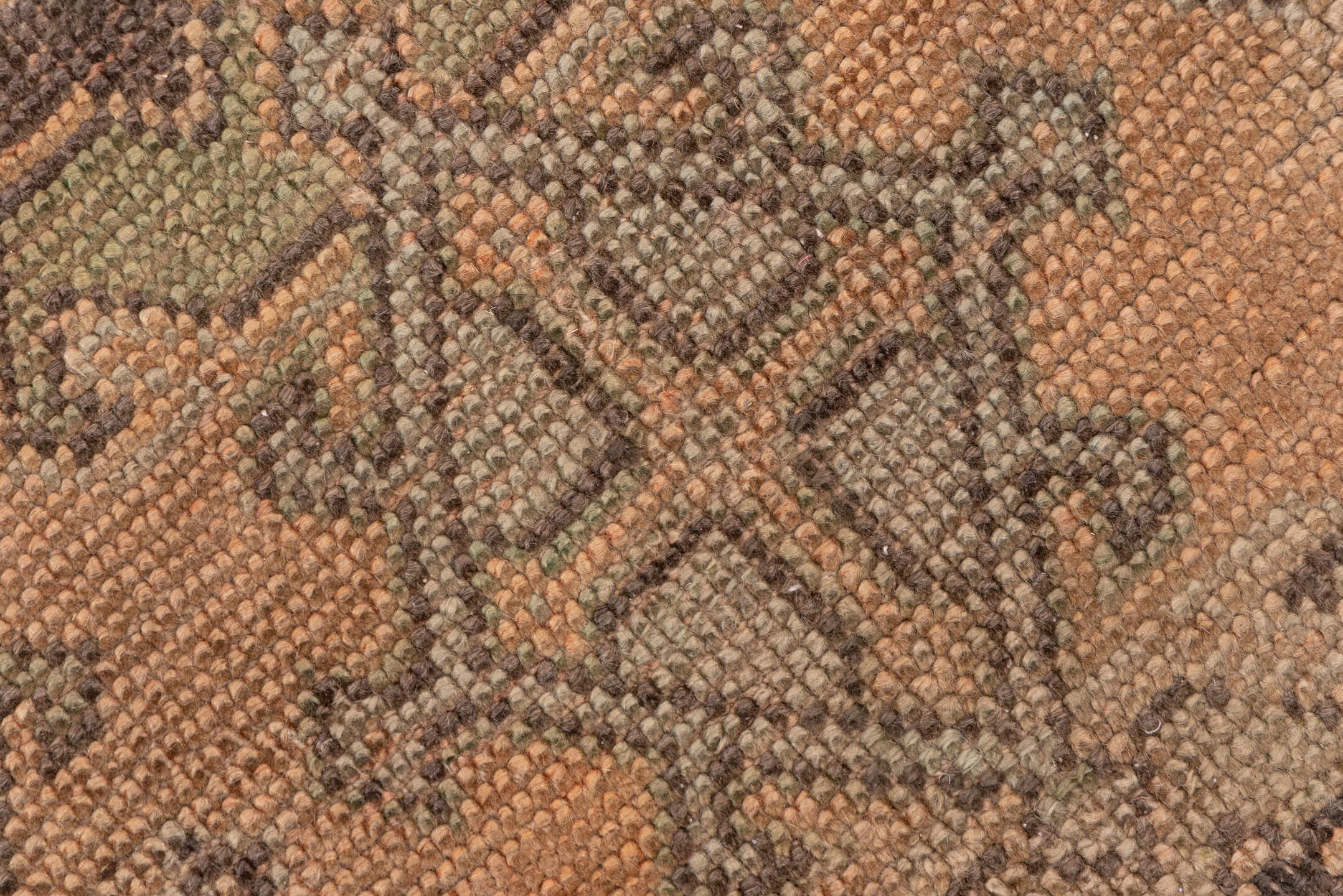 13' x 17' one-of-a-kind handmade antique Oushak oversize rug. Color palette: taupe, blush, brown, camel, rose, charcoal
