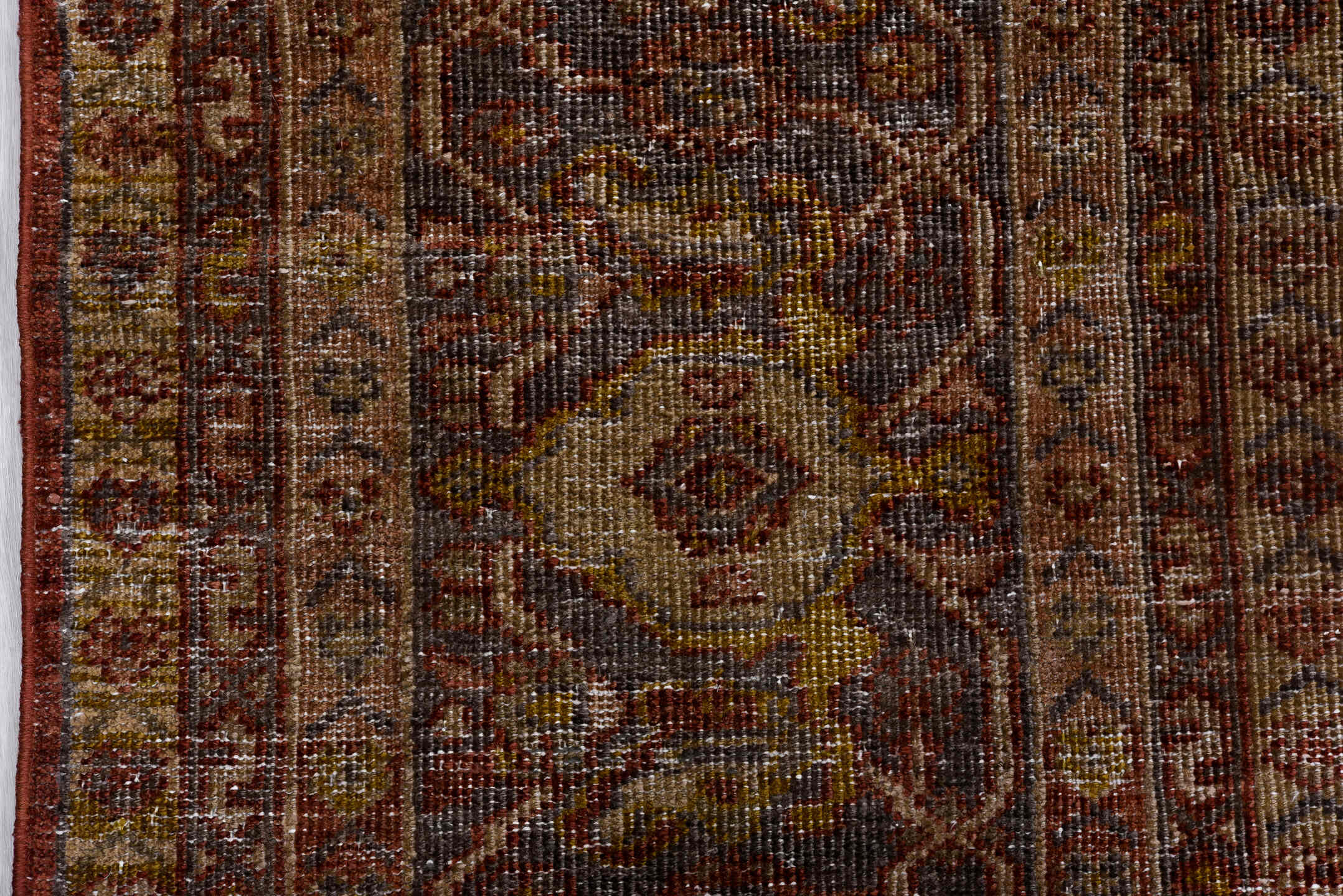 10' x 14' one-of-a-kind handmade antique Mahal large size rug. Color palette: terra cotta, slate, taupe, ivory, rust