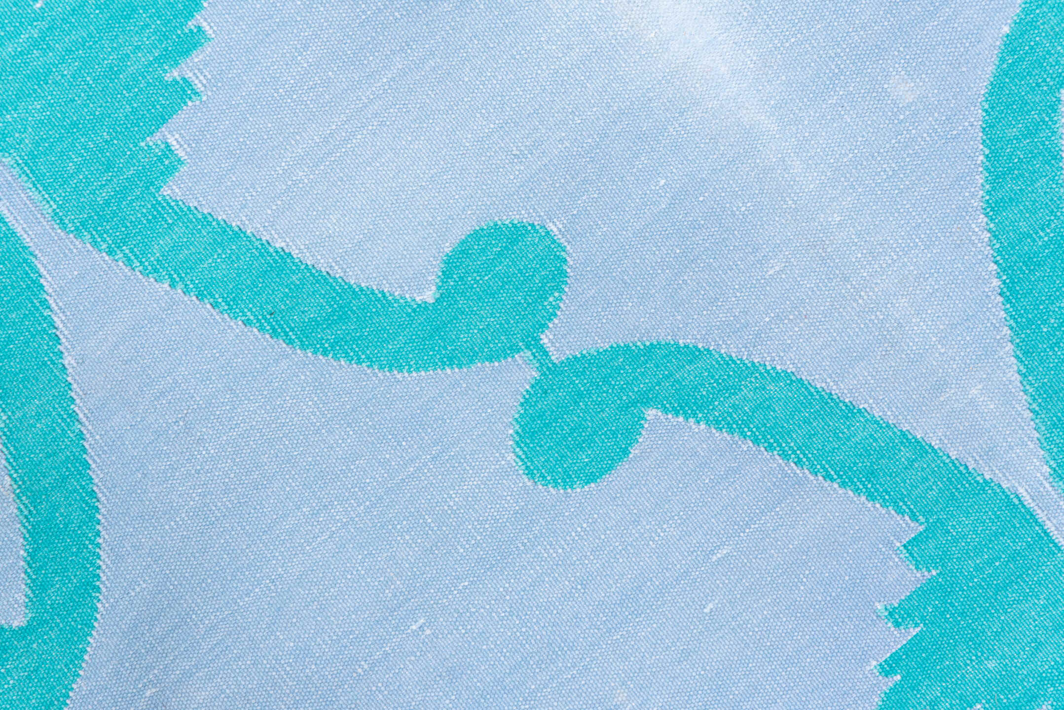7' x 10' one-of-a-kind handmade vintage Dhurrie large size rug. Color palette: pale blue, turquoise, aqua, light blue, teal