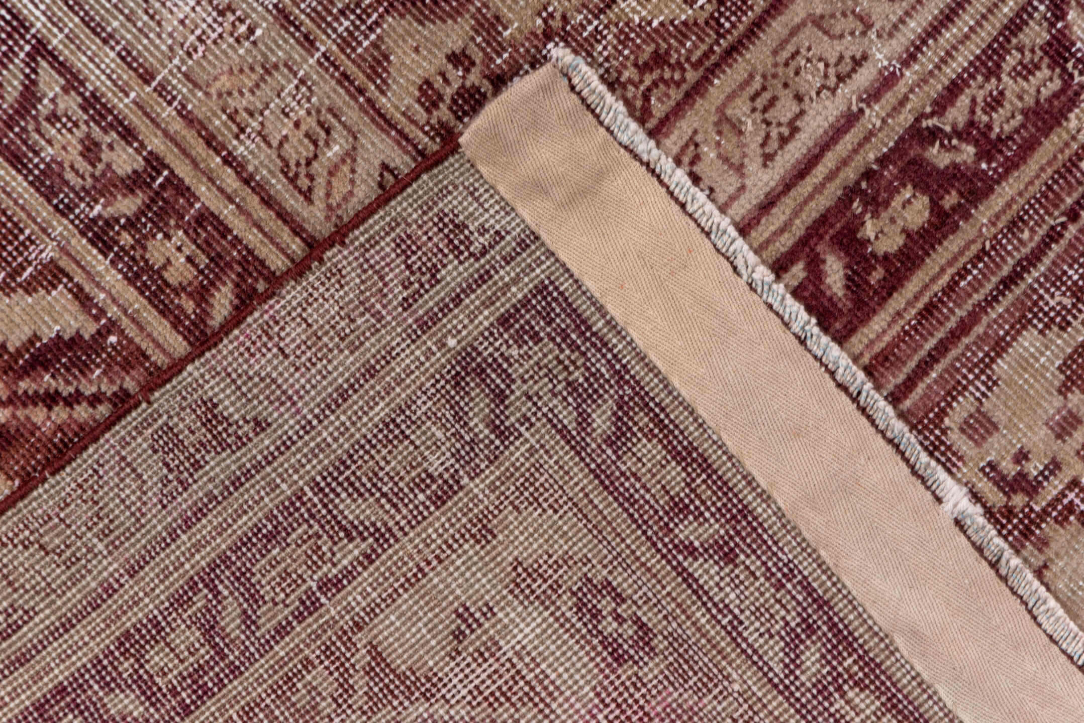 10' x 12' one-of-a-kind handmade vintage Amritzar large size rug. Color palette: brown, gray, pink, red, redwood