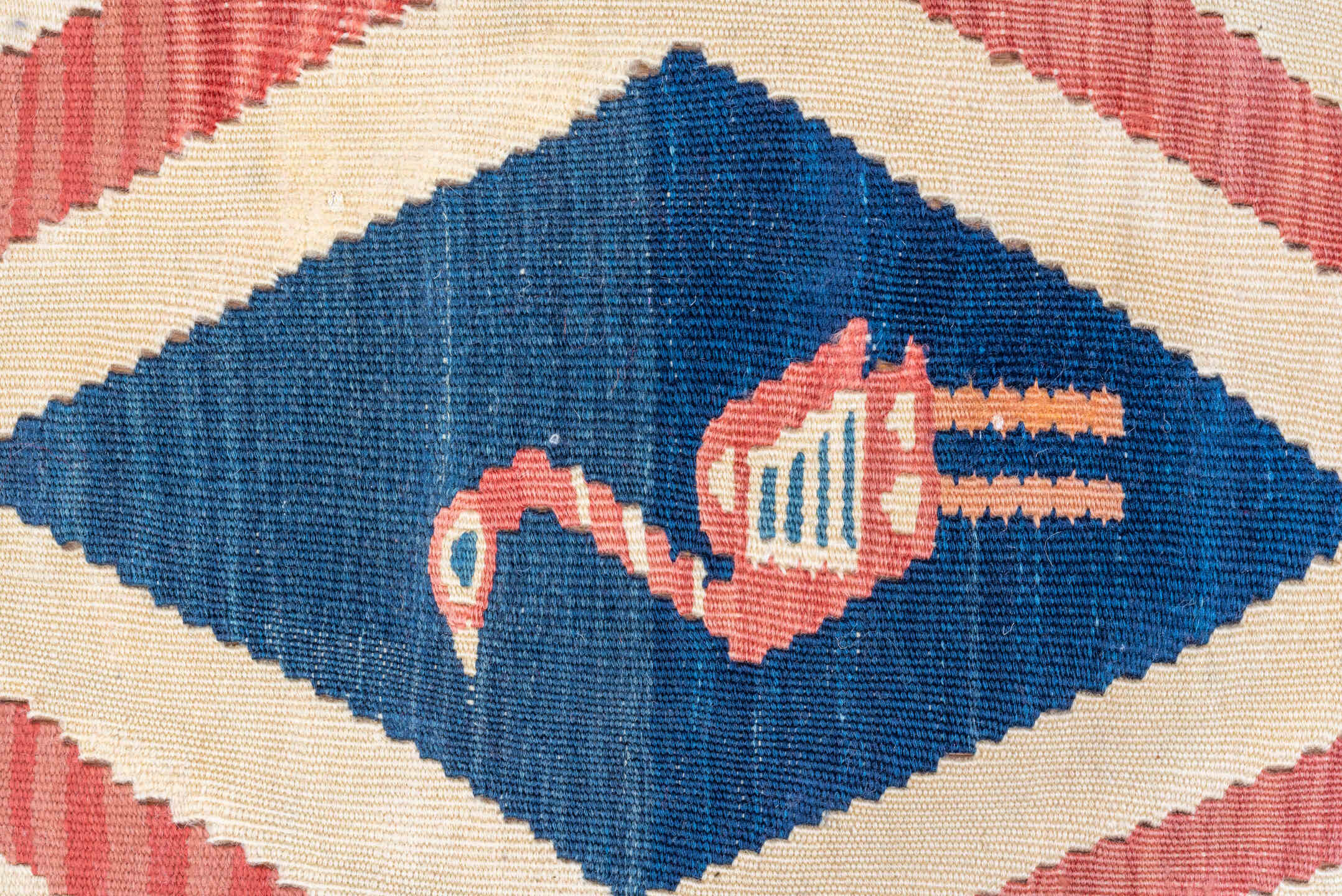 10' x 10' one-of-a-kind handmade vintage Kilim large size rug. Color palette: blue, brown, dark gray, gray, light gray