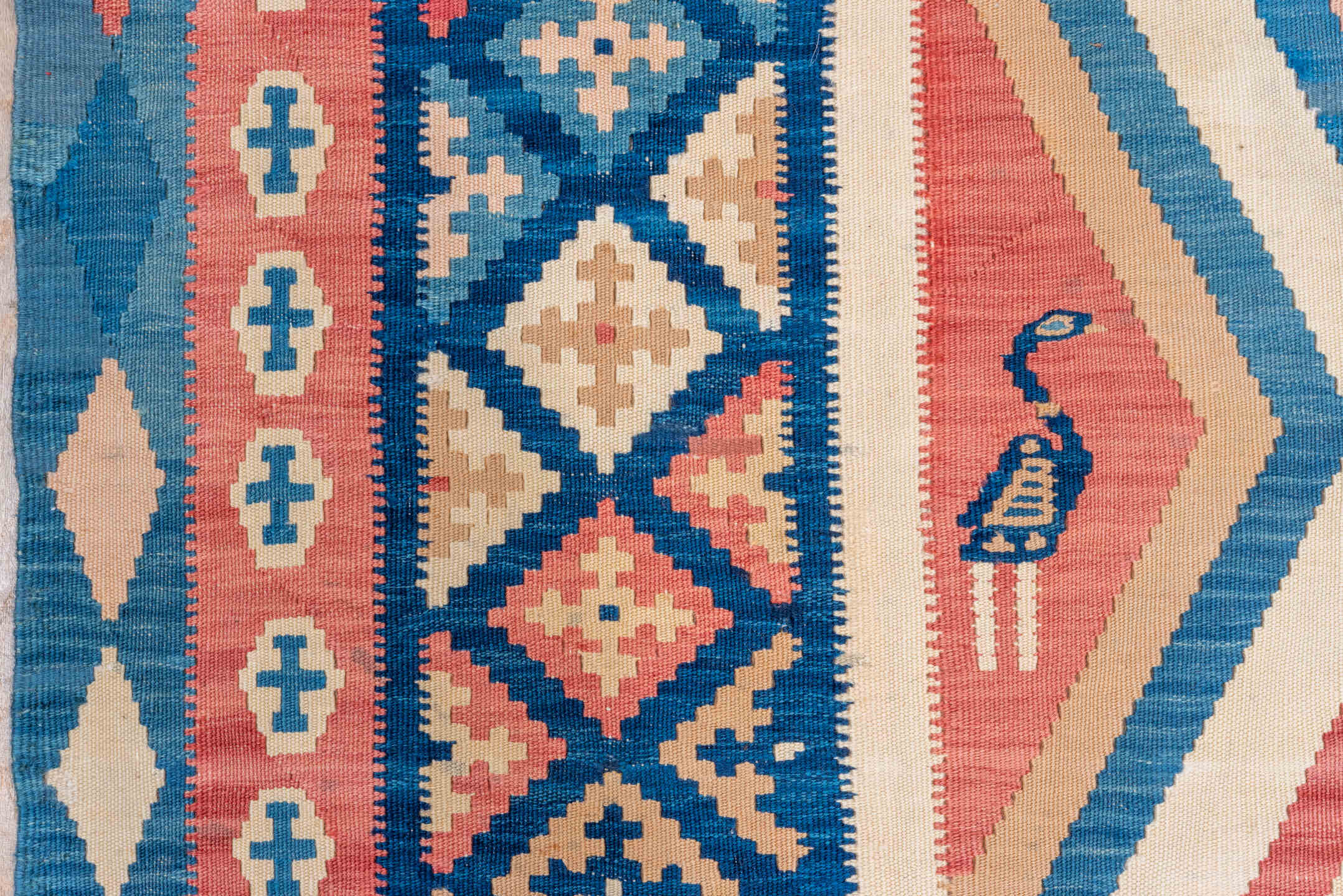 10' x 10' one-of-a-kind handmade vintage Kilim large size rug. Color palette: blue, brown, dark gray, gray, light gray