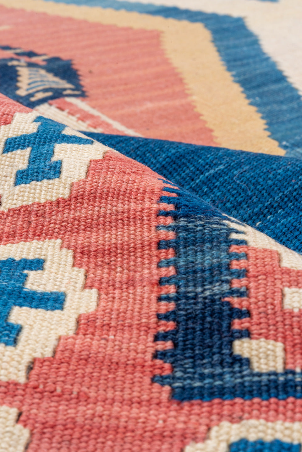 10' x 10' one-of-a-kind handmade vintage Kilim large size rug. Color palette: blue, brown, dark gray, gray, light gray