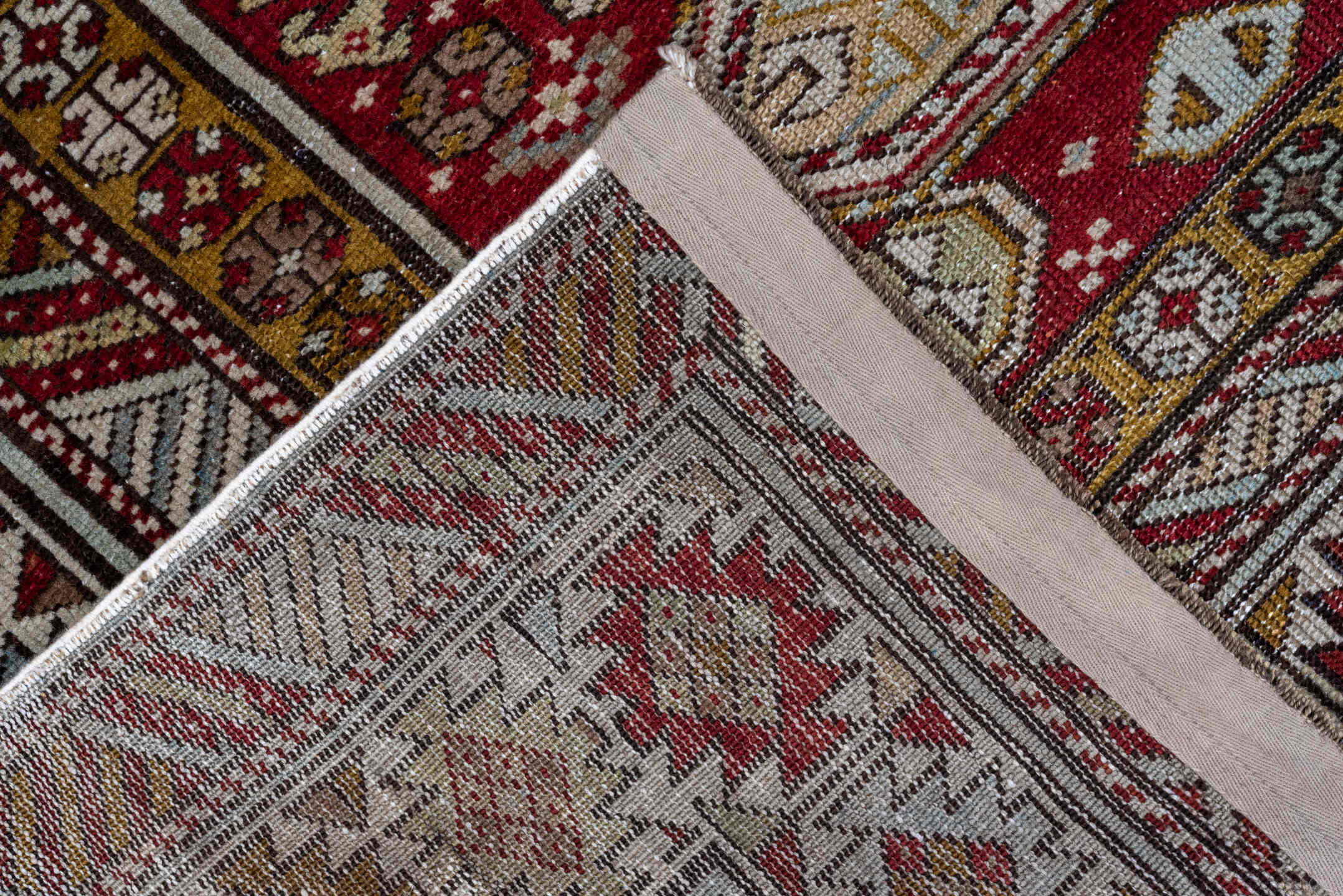 4' x 6' one-of-a-kind handmade vintage Shirvan small size rug. Color palette: brown, gray, pink, red