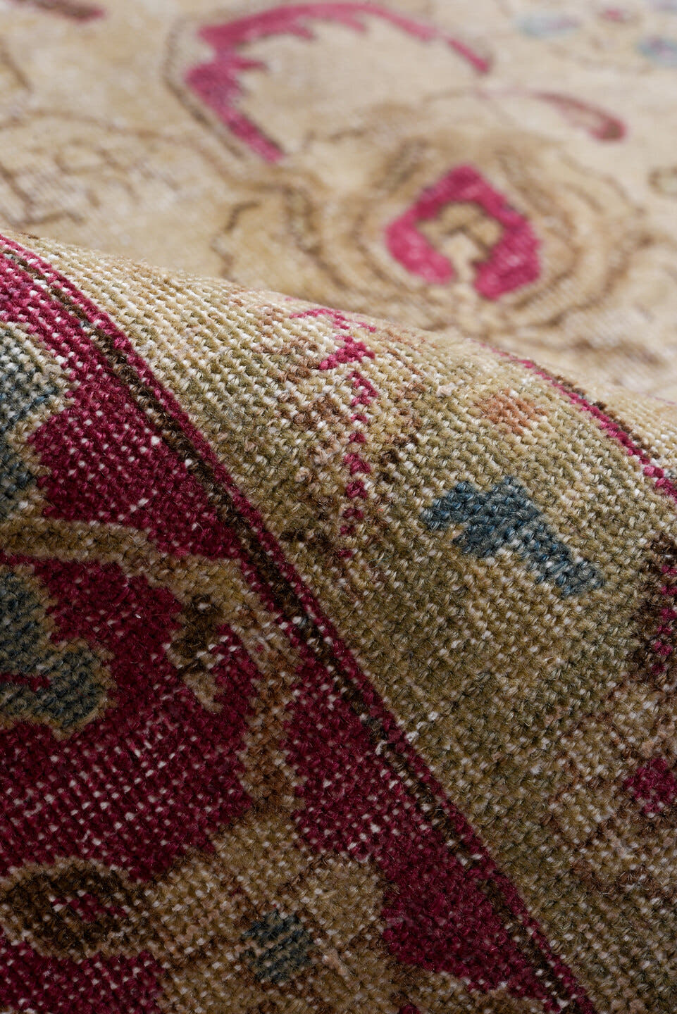 6' x 9' one-of-a-kind handmade antique Tabriz medium size rug. Color palette: ivory, raspberry, taupe, sky_blue, beige