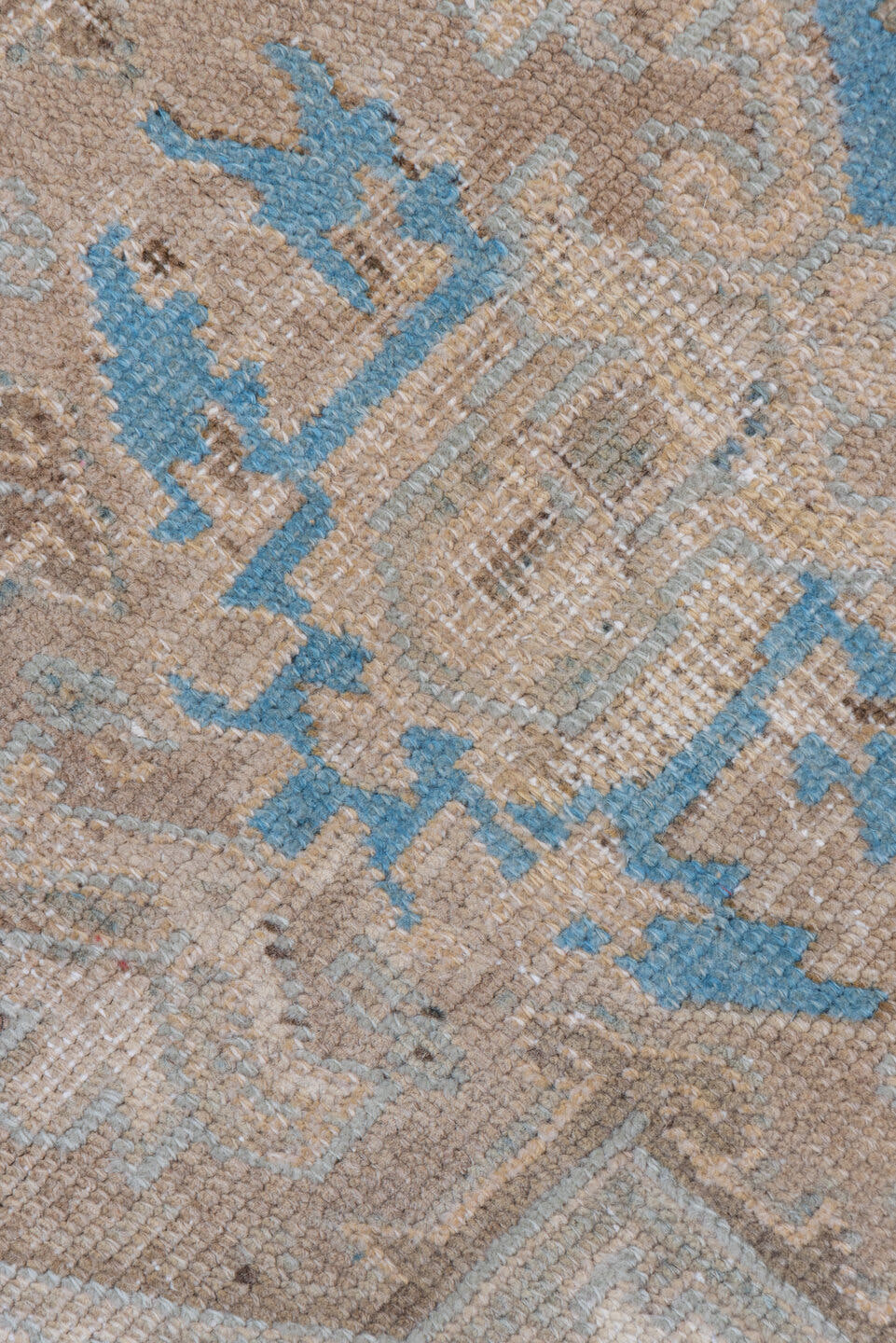6' x 9' one-of-a-kind handmade antique Heriz medium size rug. Color palette: ivory, taupe, sky blue, beige, camel