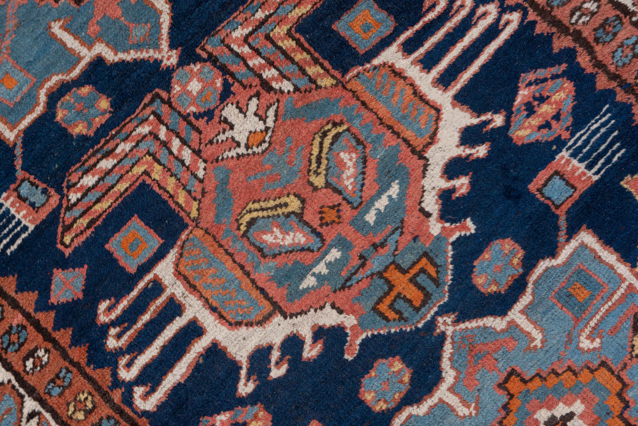 3' x 18' one-of-a-kind handmade vintage NW Persian runner rug. Color palette: blue, brown, gray, light gray, off-white, pink