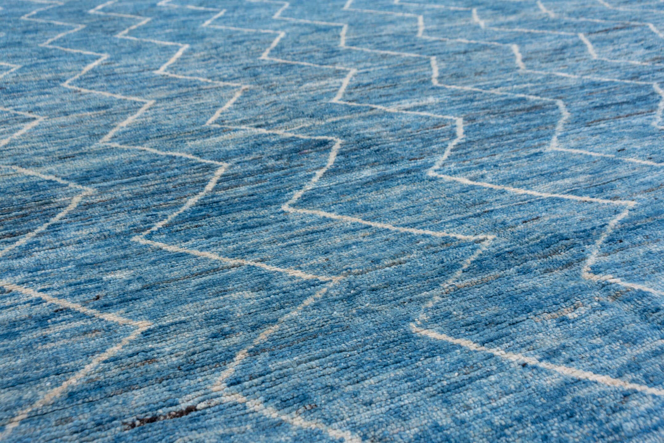 6' x 10' one-of-a-kind handmade vintage Moroccan large size rug. Color palette: blue, ivory, slate, charcoal, gray, black