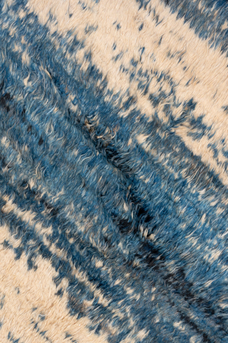 8' x 9' one-of-a-kind handmade vintage Moroccan rug. Color palette: blue, ivory, navy, charcoal, gray, black
