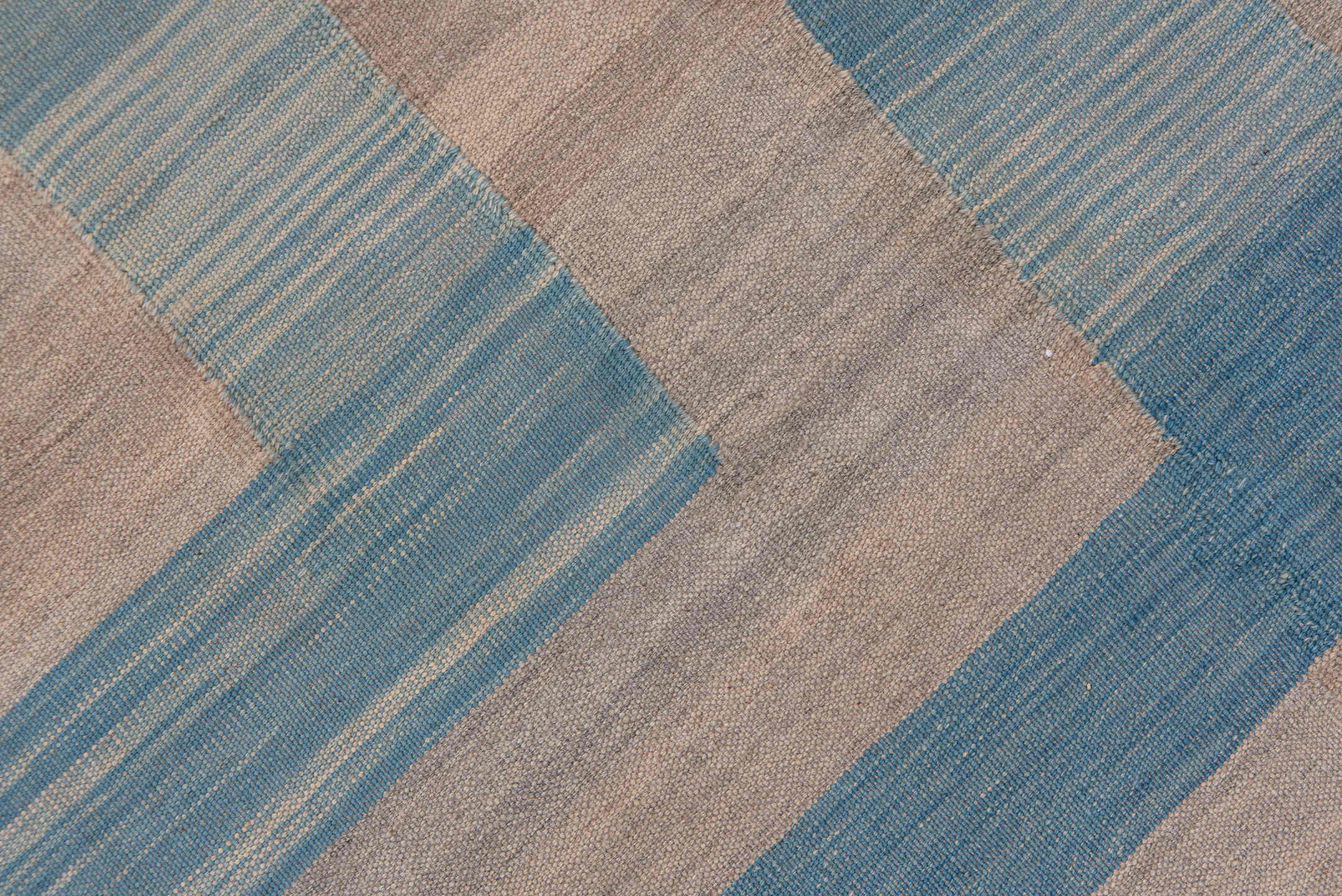 8' x 11' one-of-a-kind handmade vintage Kilim large size rug. Color palette: taupe, sky blue, beige, gray, light blue