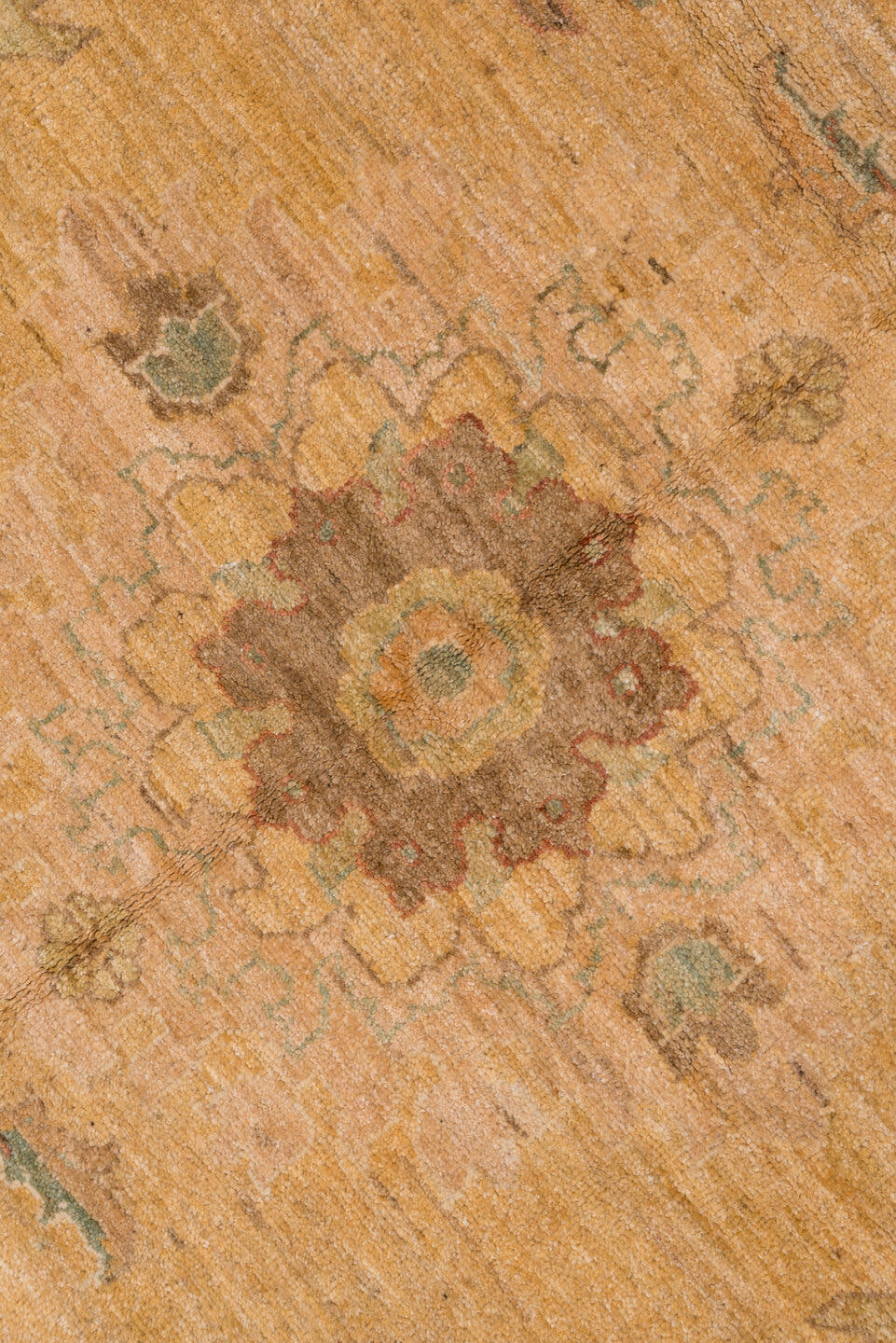 12' x 17' one-of-a-kind handmade vintage Pakistan oversize rug. Color palette: camel, taupe, brown, beige, sage, ivory