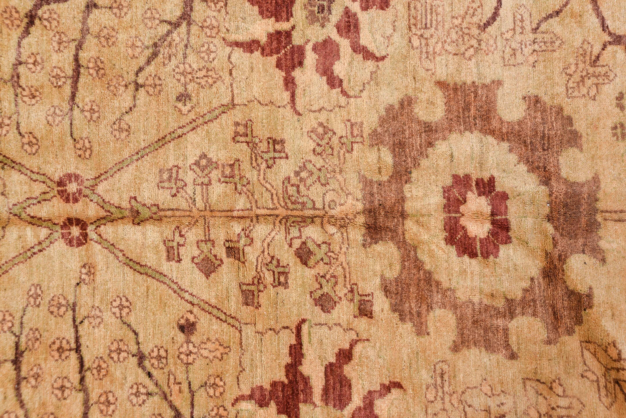 13' x 17' one-of-a-kind handmade vintage Sultanabad oversize rug. Color palette: ivory, taupe, rose, rust, beige, sage