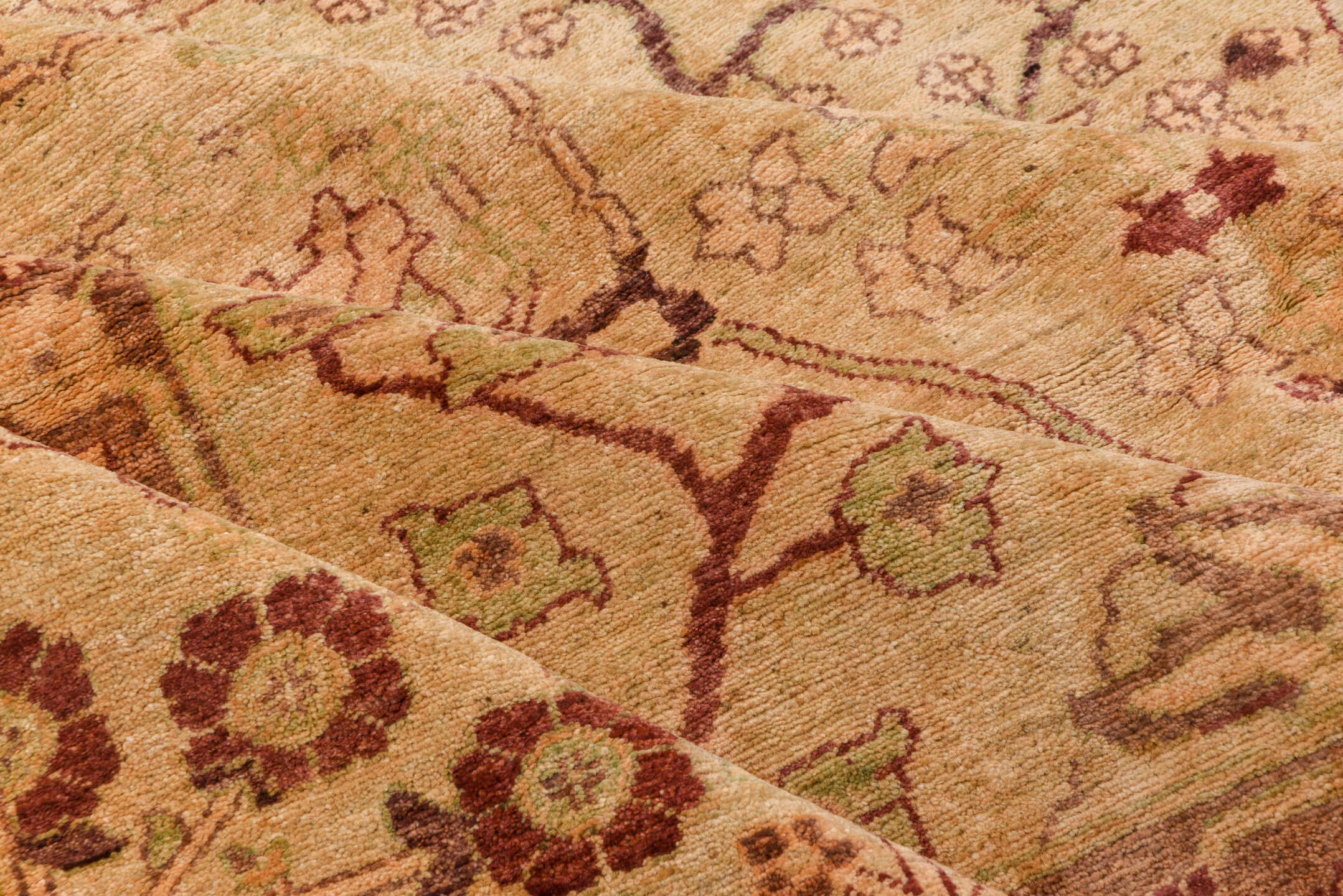 13' x 17' one-of-a-kind handmade vintage Sultanabad oversize rug. Color palette: ivory, taupe, rose, rust, beige, sage