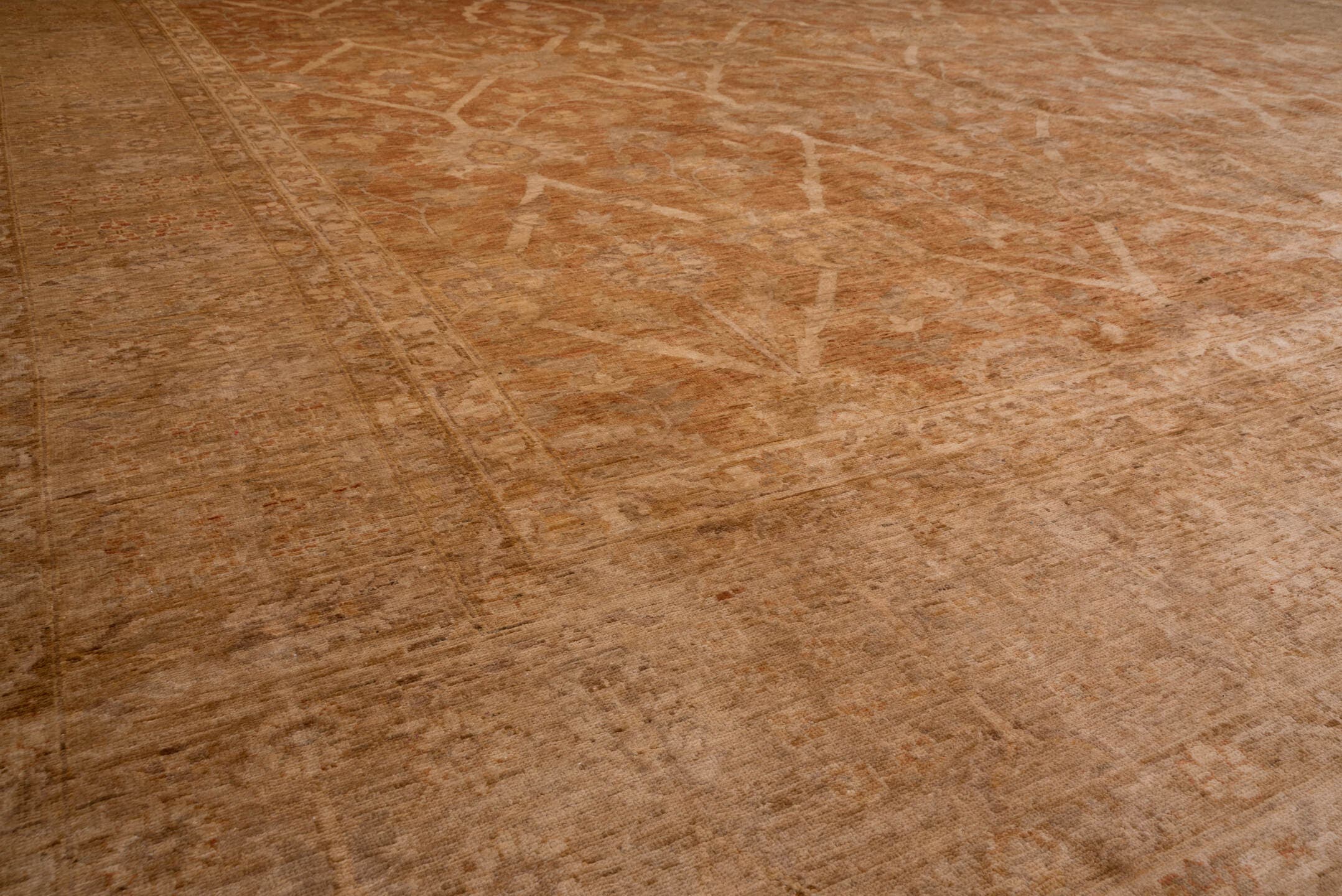 12' x 17' one-of-a-kind handmade vintage Pakistan oversize rug. Color palette: terra cotta, camel, taupe, ivory, beige