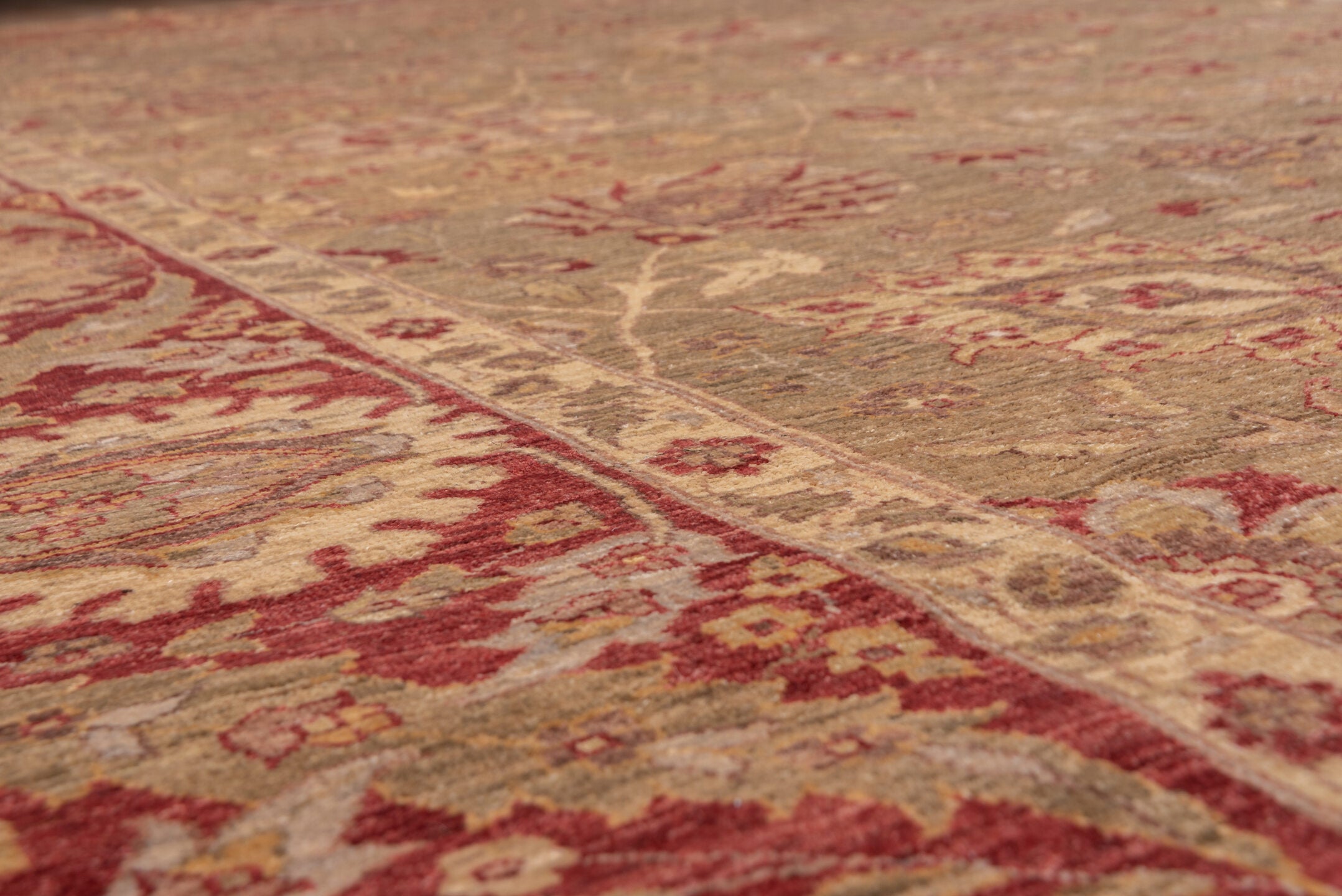 12' x 17' one-of-a-kind handmade vintage Sultanabad oversize rug. Color palette: brown, gray, pink, red