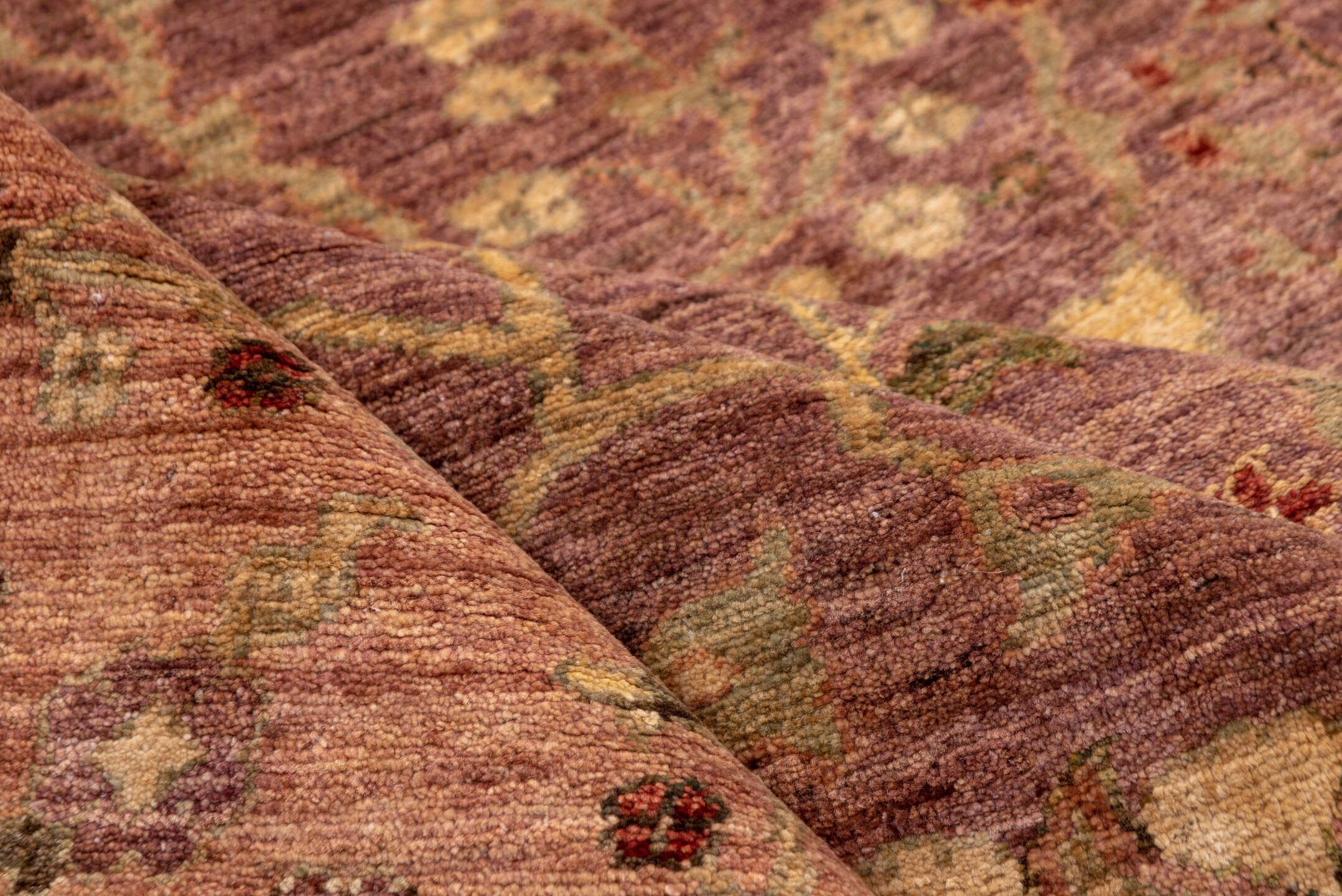 10' x 13' one-of-a-kind handmade vintage Amritzar large size rug. Color palette: brown, burlywood, pink, red, tan