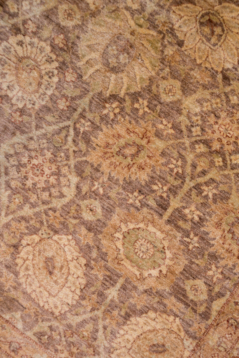 10' x 13' one-of-a-kind handmade vintage Tabriz large size rug. Color palette: taupe, camel, ivory, beige, rose, sage, brown