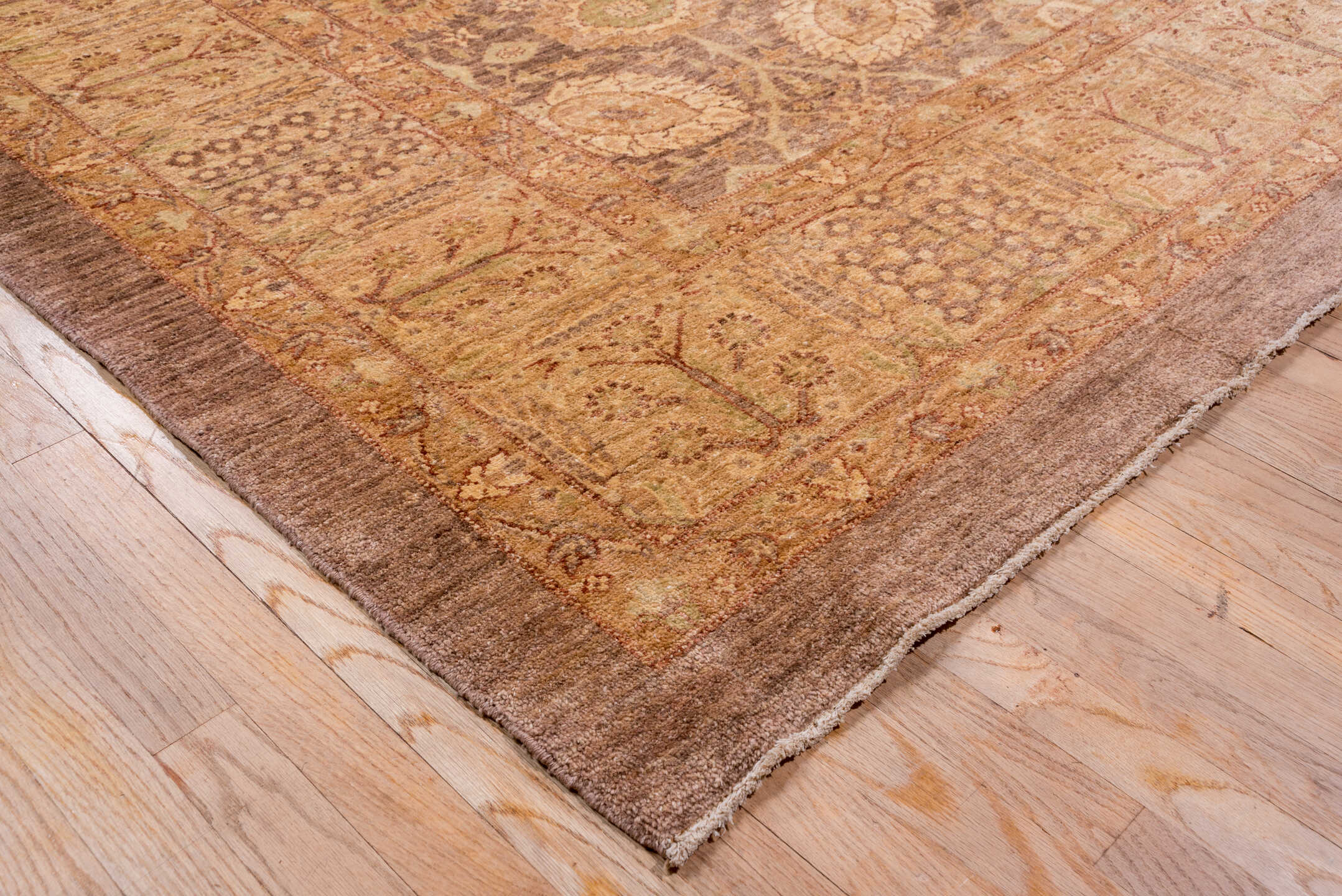 10' x 13' one-of-a-kind handmade vintage Tabriz large size rug. Color palette: brown, gray, off-white, orange, pink