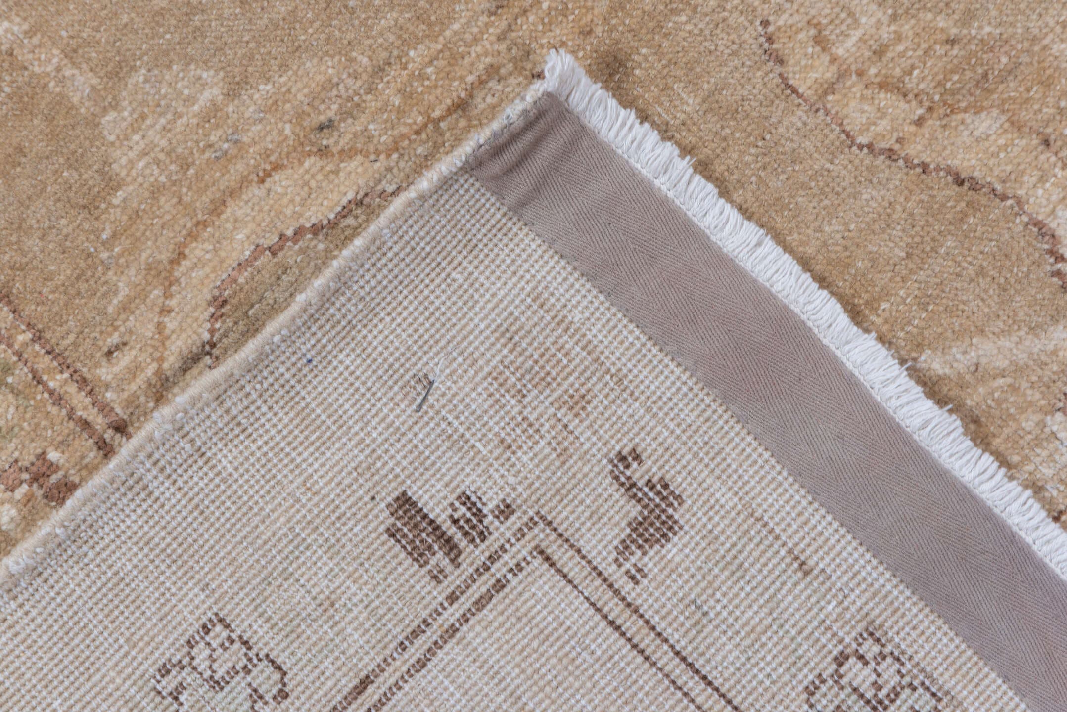 8' x 12' one-of-a-kind handmade vintage Amritzar large size rug. Color palette: beige, ivory, taupe, camel, sand, rose, sage