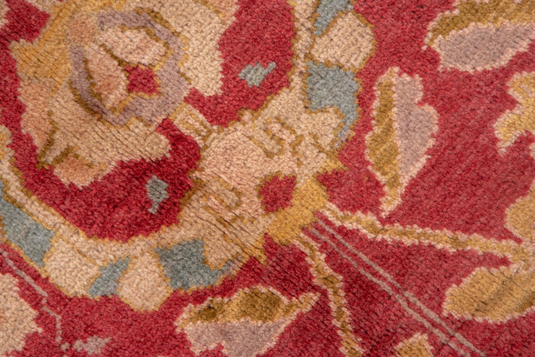 11' x 13' one-of-a-kind handmade vintage Agra oversize rug. Color palette: rust, charcoal, gold, ivory, sage, terra cotta