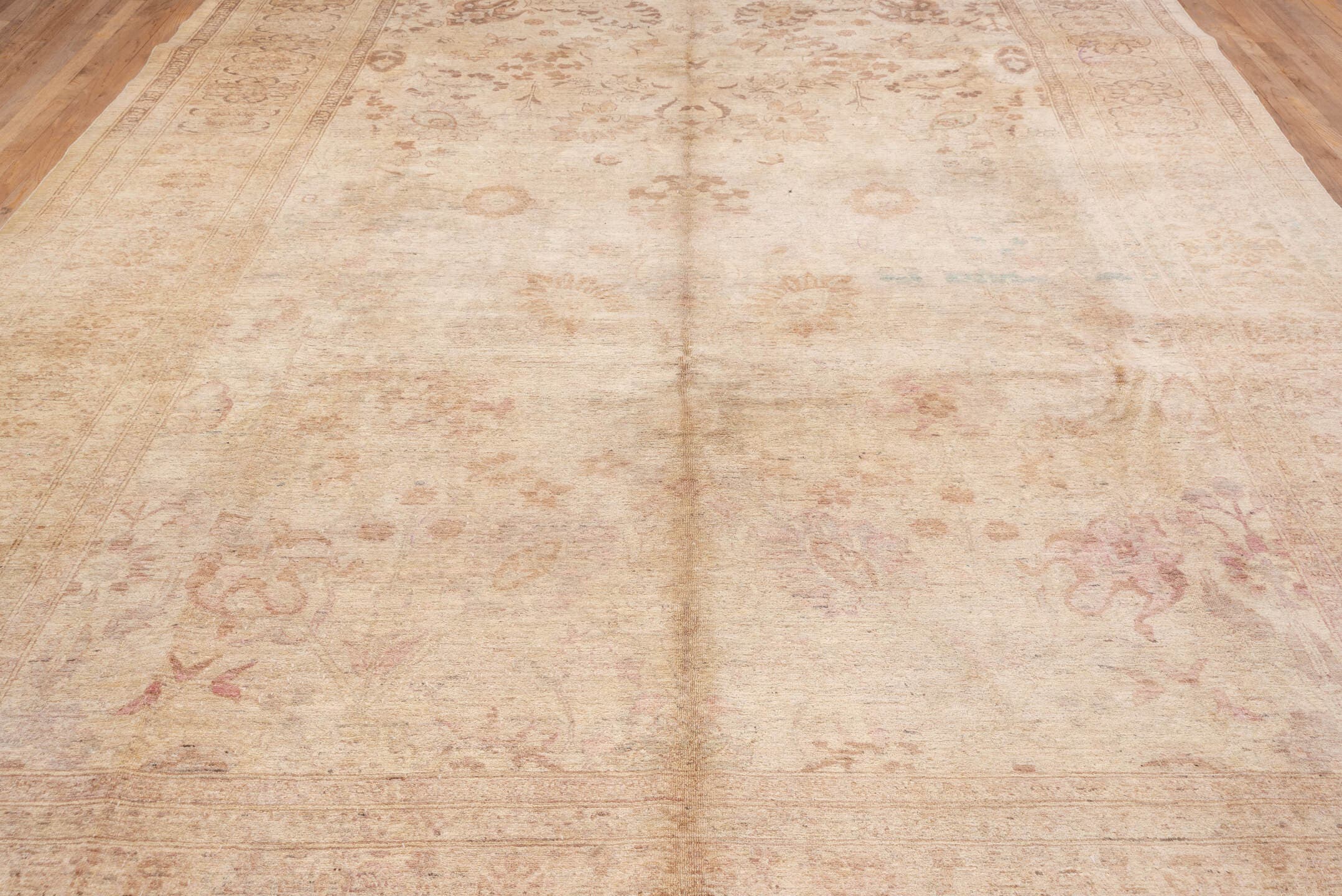 10' x 14' one-of-a-kind handmade vintage Tabriz large size rug. Color palette: ivory, beige, taupe, blush, camel, sage, gray