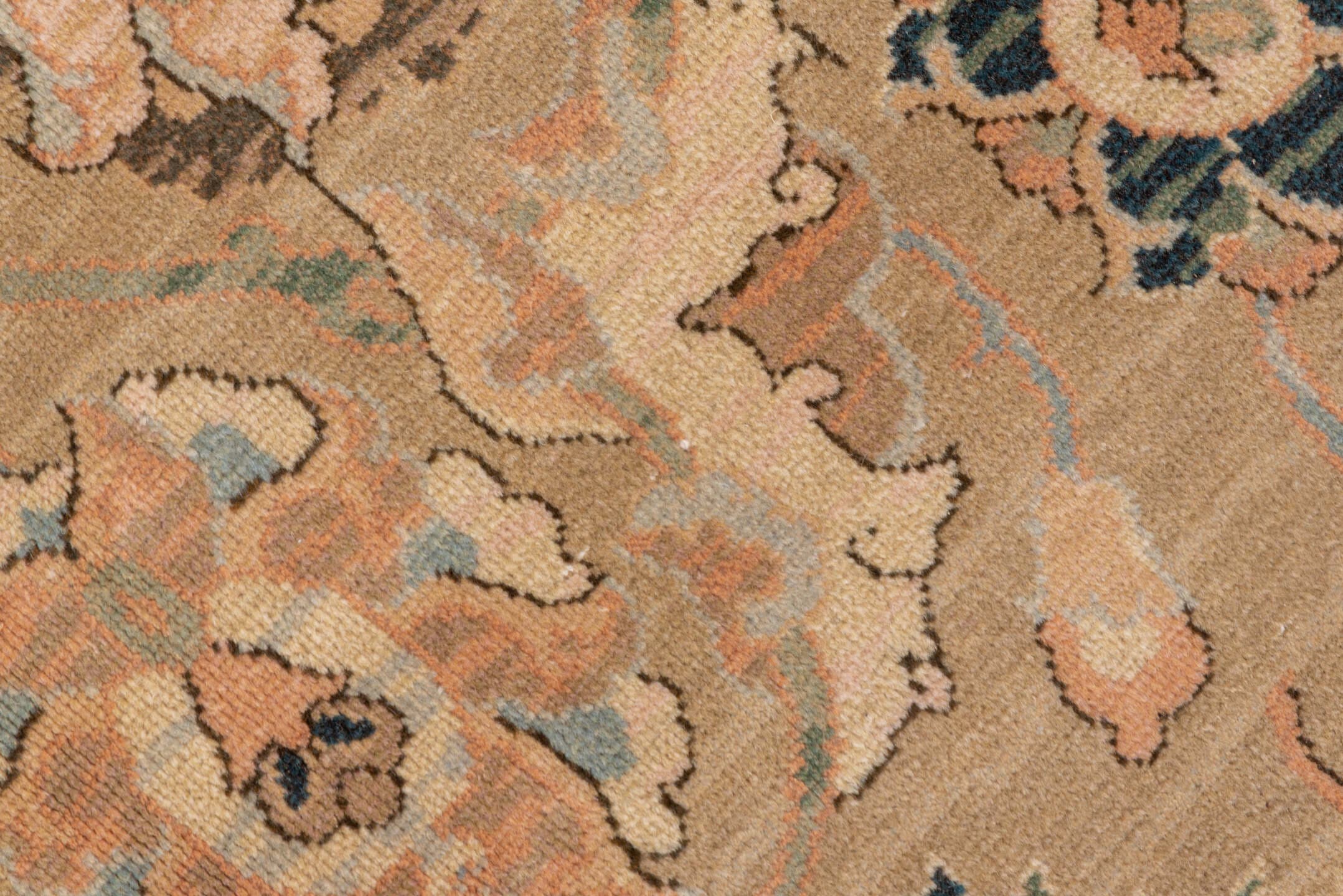 10' x 13' one-of-a-kind handmade vintage Polonase large size rug. Color palette: beige, blush, sage, ivory, charcoal, taupe