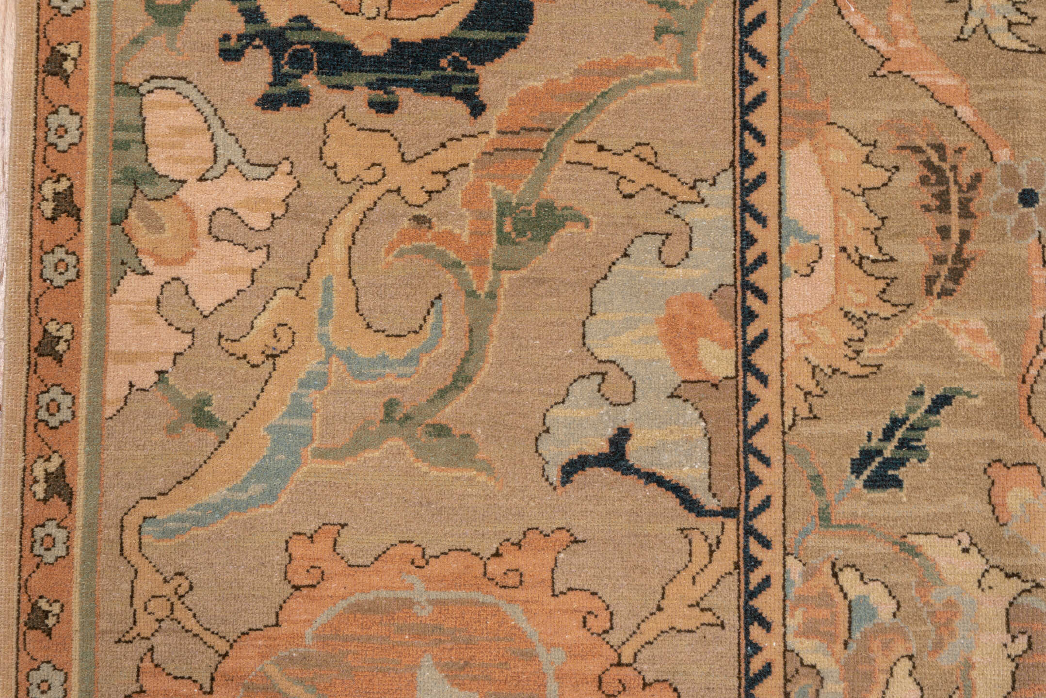 10' x 13' one-of-a-kind handmade vintage Polonase large size rug. Color palette: beige, blush, sage, ivory, charcoal, taupe