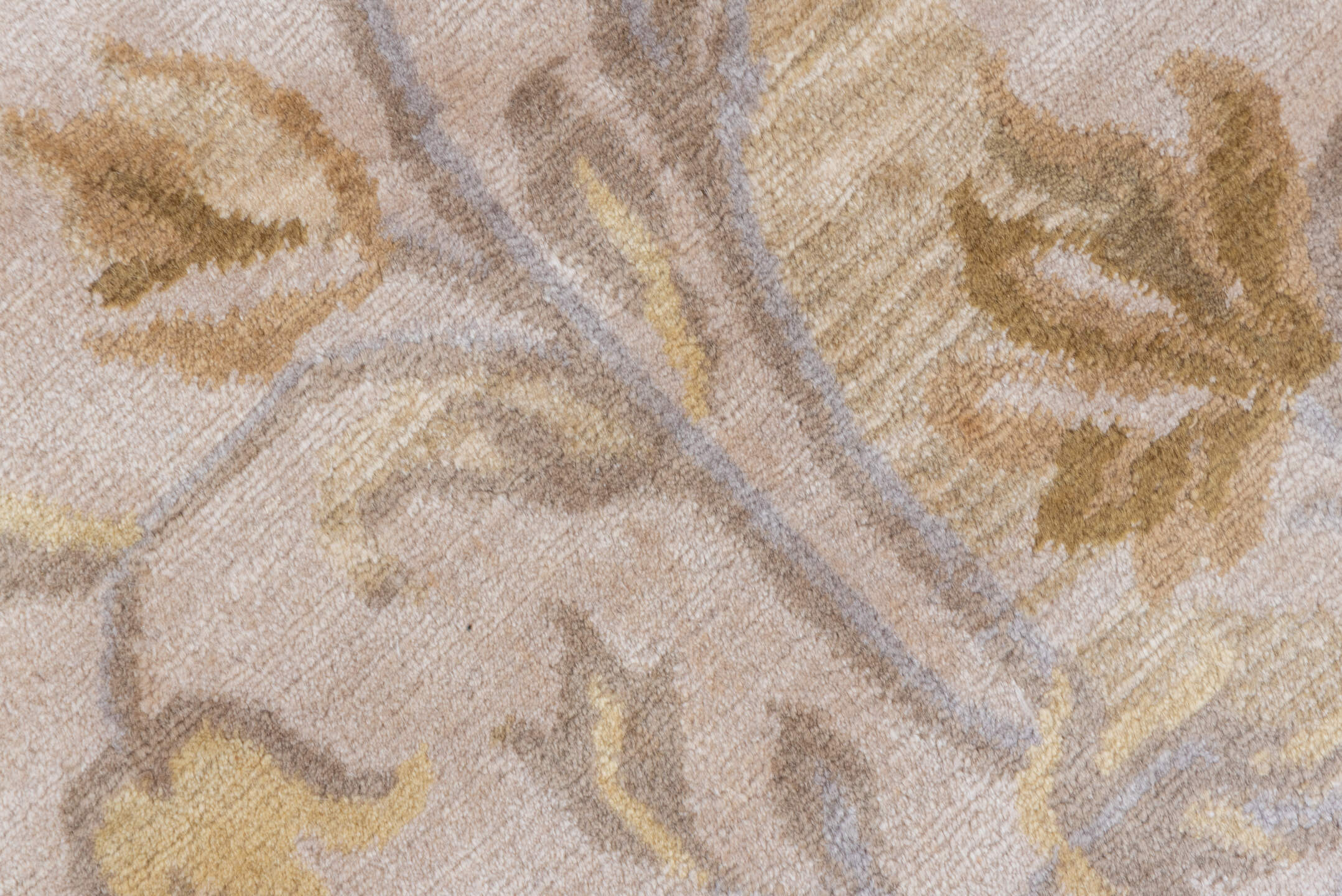 9' x 13' one-of-a-kind handmade vintage India large size rug. Color palette: ivory, taupe, camel, beige, sand, light blue