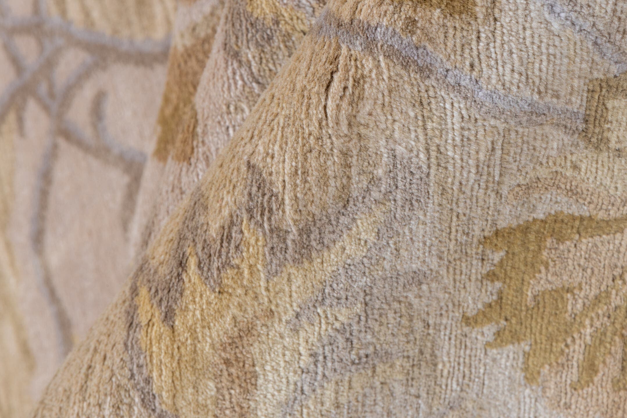 9' x 13' one-of-a-kind handmade vintage India large size rug. Color palette: ivory, taupe, camel, beige, sand, light blue