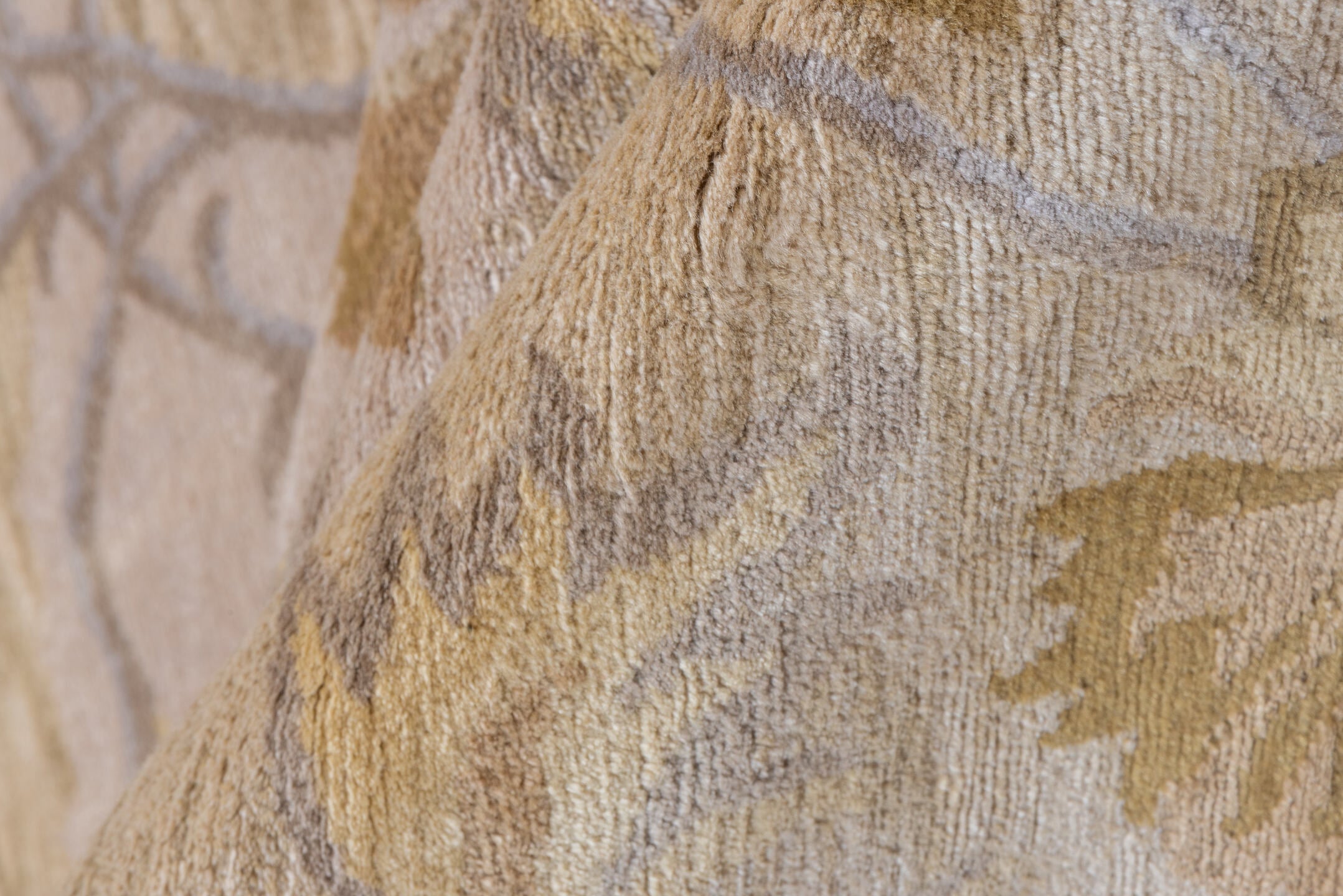 9' x 13' one-of-a-kind handmade vintage India large size rug. Color palette: ivory, taupe, camel, beige, sand, light blue