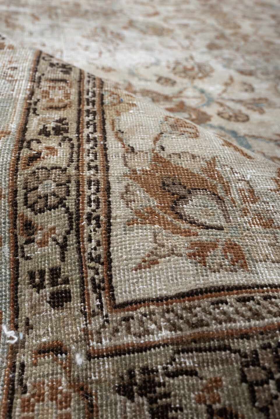 6' x 10' one-of-a-kind handmade vintage Tabriz large size rug. Color palette: ivory, taupe, sky blue, terracotta, camel