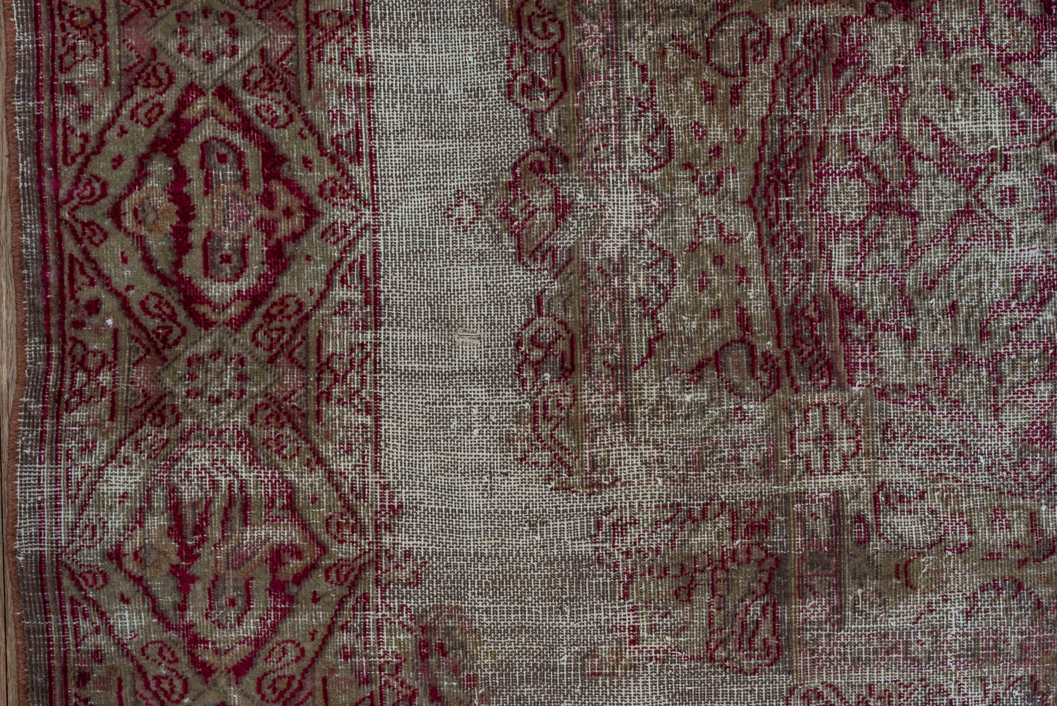 3' x 5' one-of-a-kind handmade vintage Sivas small size rug. Color palette: brown, gray, light gray, pink, red, redwood