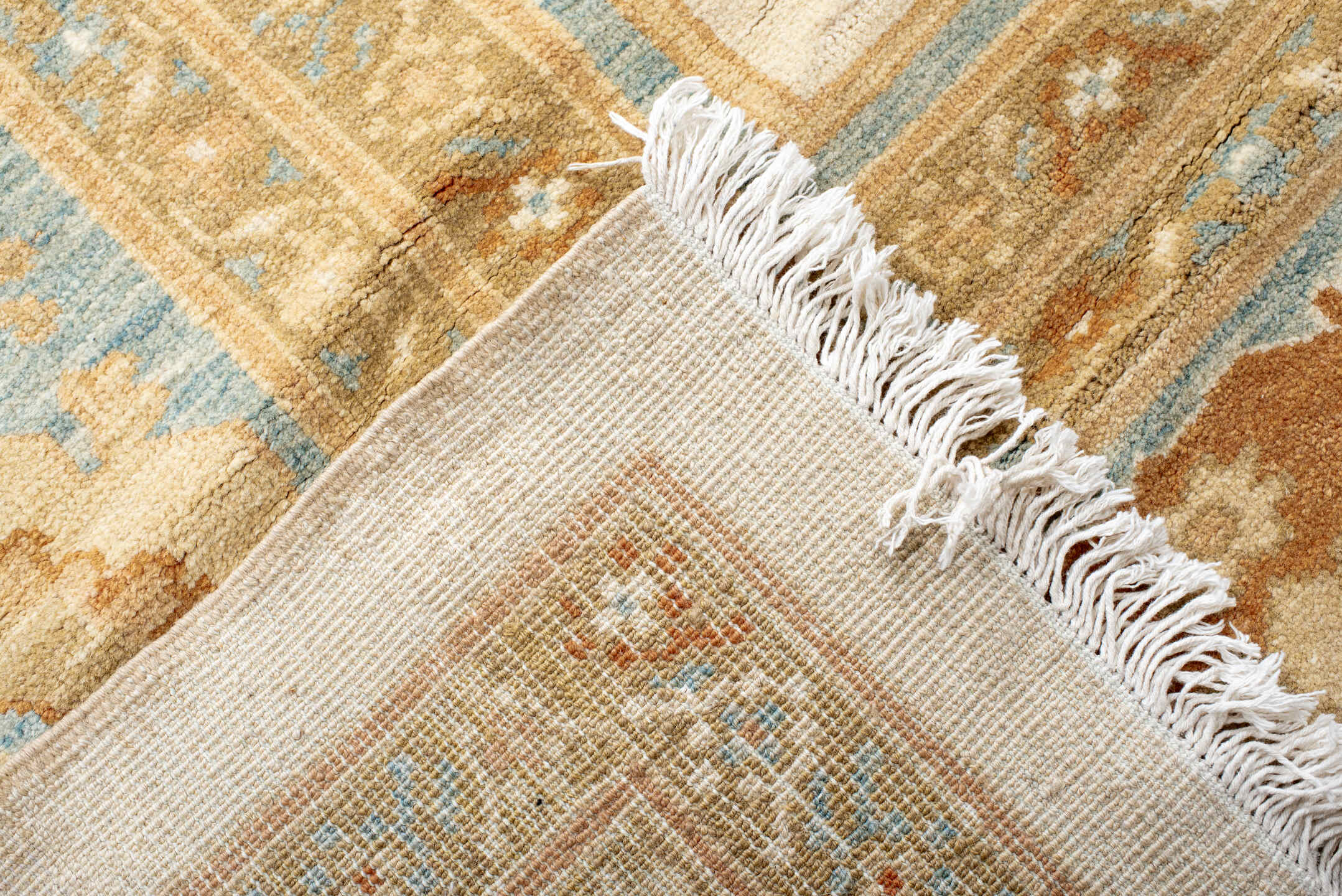 11' x 17' one-of-a-kind handmade vintage Sultanabad oversize rug. Color palette: ivory, sky blue, gold, camel, taupe, rust