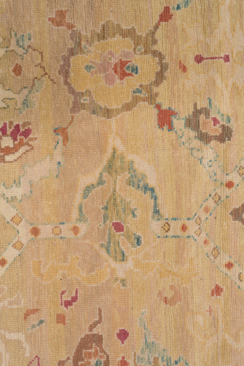 11' x 16' one-of-a-kind handmade vintage Sultanabad oversize rug. Color palette: camel, taupe, beige, ivory, sage