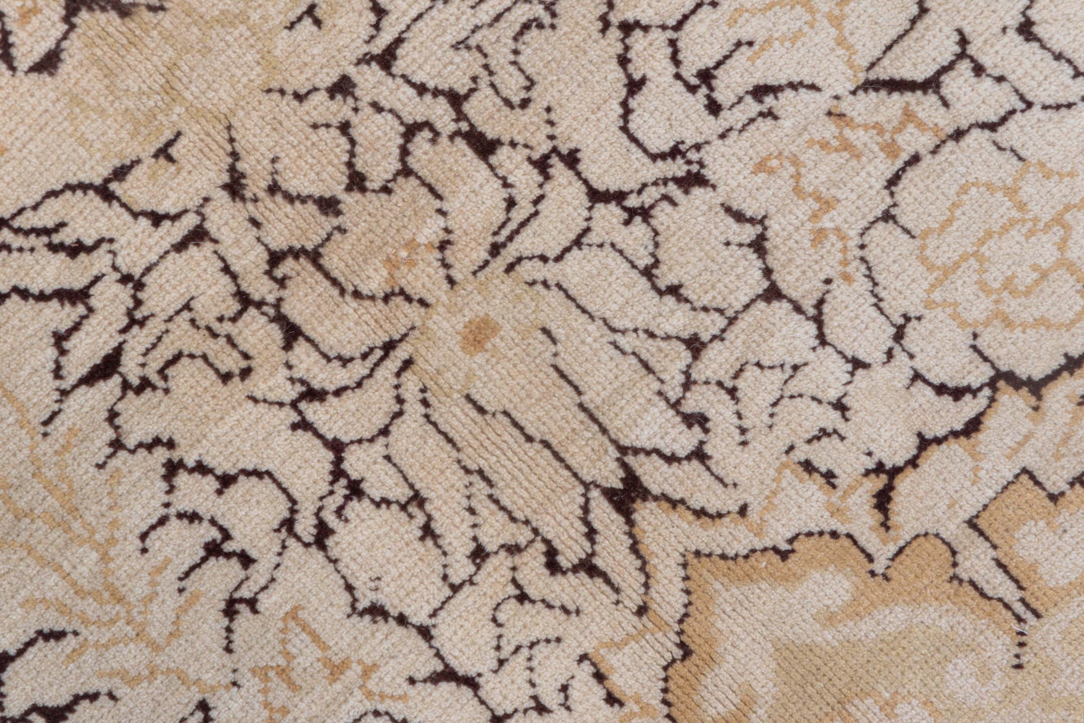 10' x 13' one-of-a-kind handmade vintage Agra large size rug. Color palette: ivory, beige, taupe, brown, camel, gray