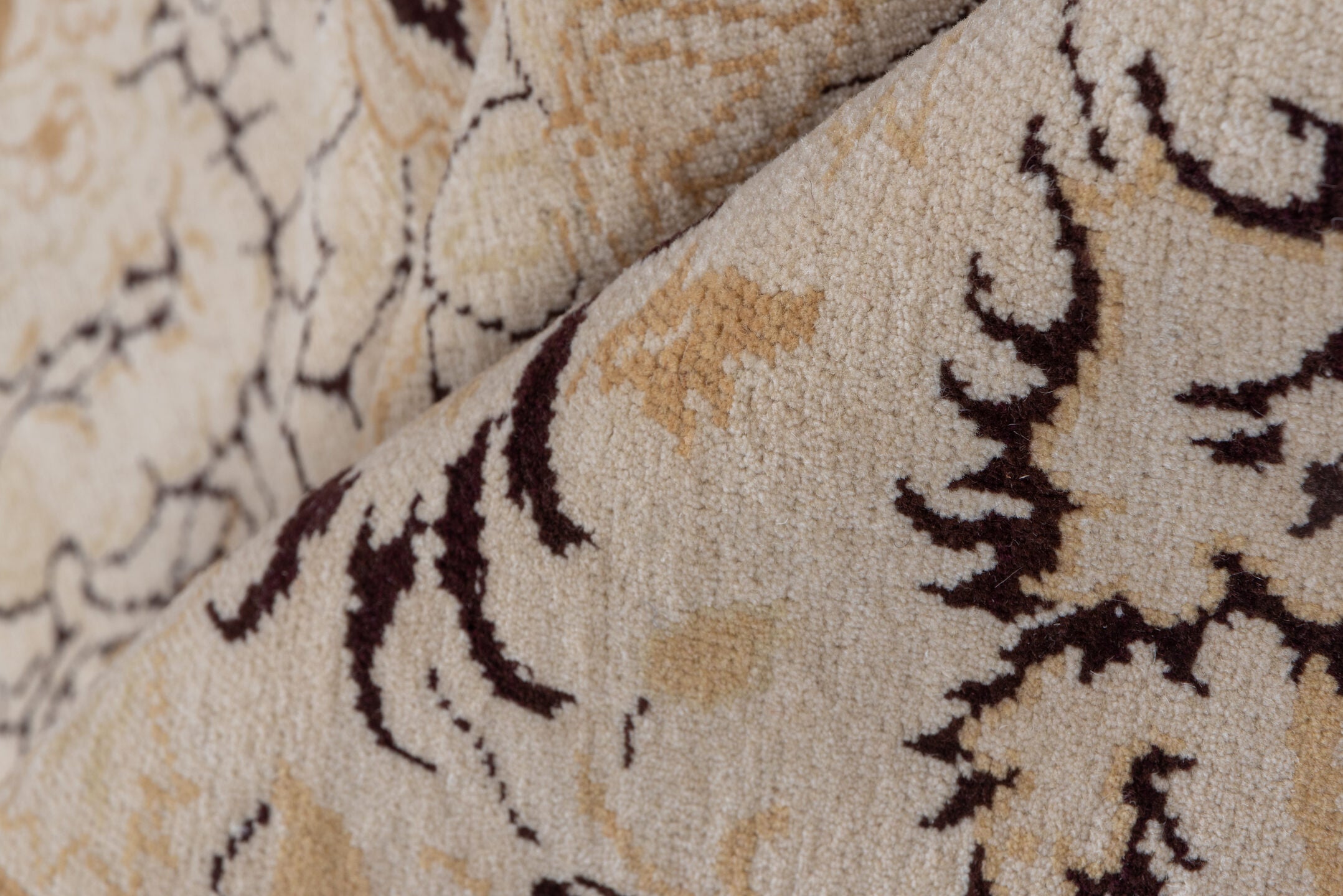 10' x 13' one-of-a-kind handmade vintage Agra large size rug. Color palette: ivory, beige, taupe, brown, camel, gray