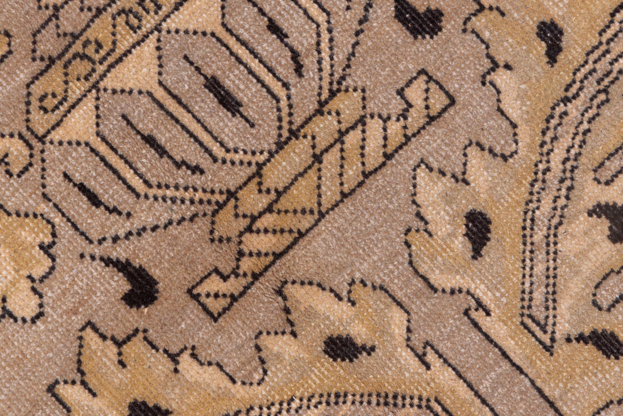 10' x 13' one-of-a-kind handmade vintage Khotan large size rug. Color palette: taupe, beige, camel, brown, ivory, charcoal