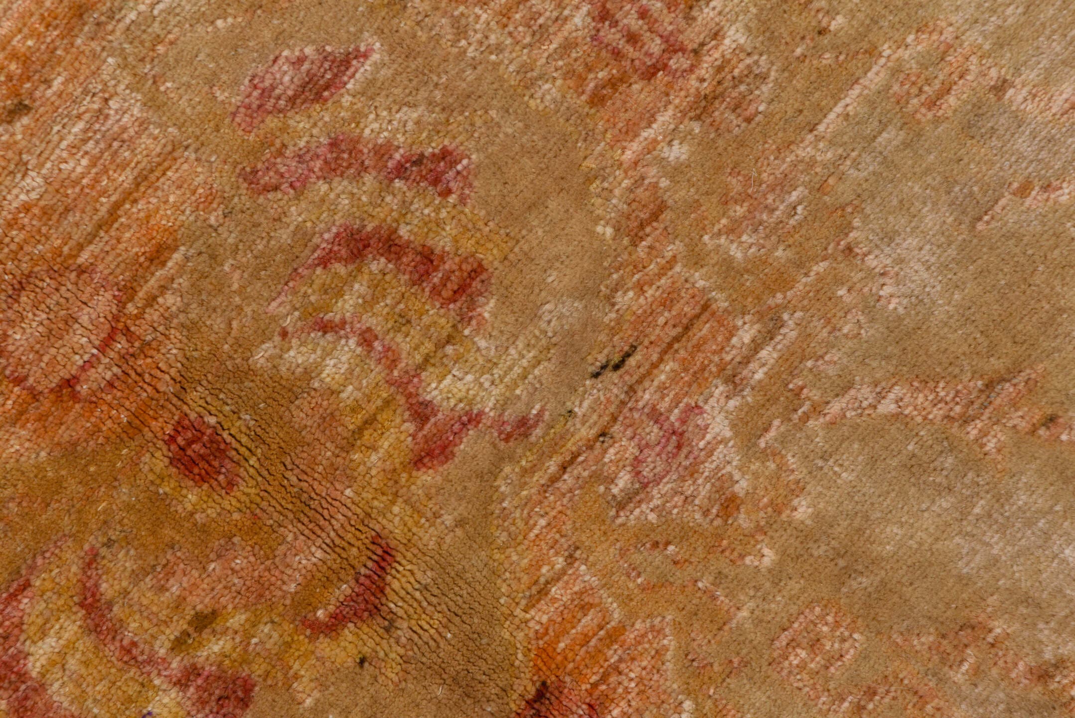 10' x 12' one-of-a-kind handmade vintage Oushak large size rug. Color palette: tan, blush, camel, gold, ivory, rose, beige