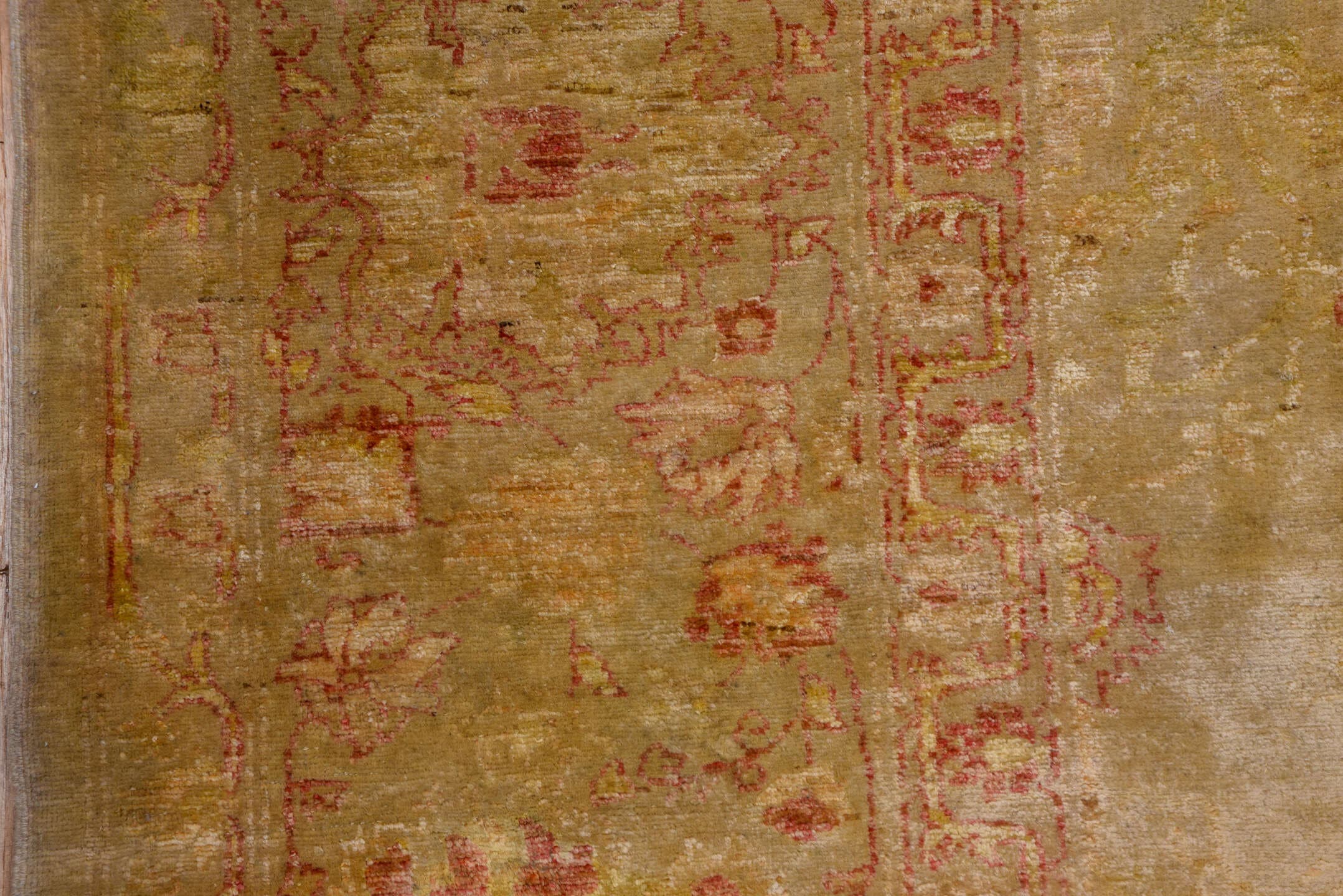 10' x 12' one-of-a-kind handmade vintage Oushak large size rug. Color palette: tan, blush, camel, gold, ivory, rose, beige