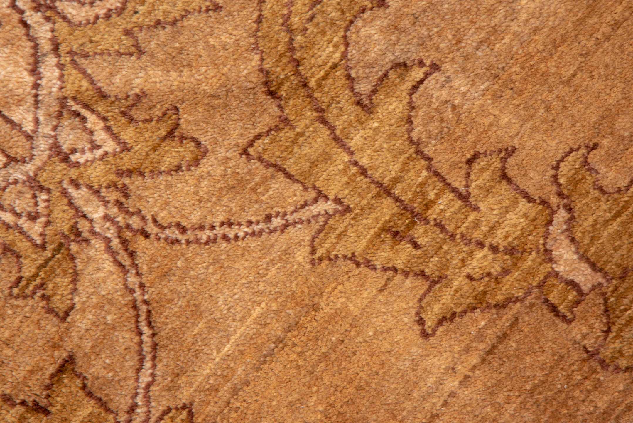 10' x 13' one-of-a-kind handmade vintage Amritzar large size rug. Color palette: brown, burlywood, orange, pink, yellow