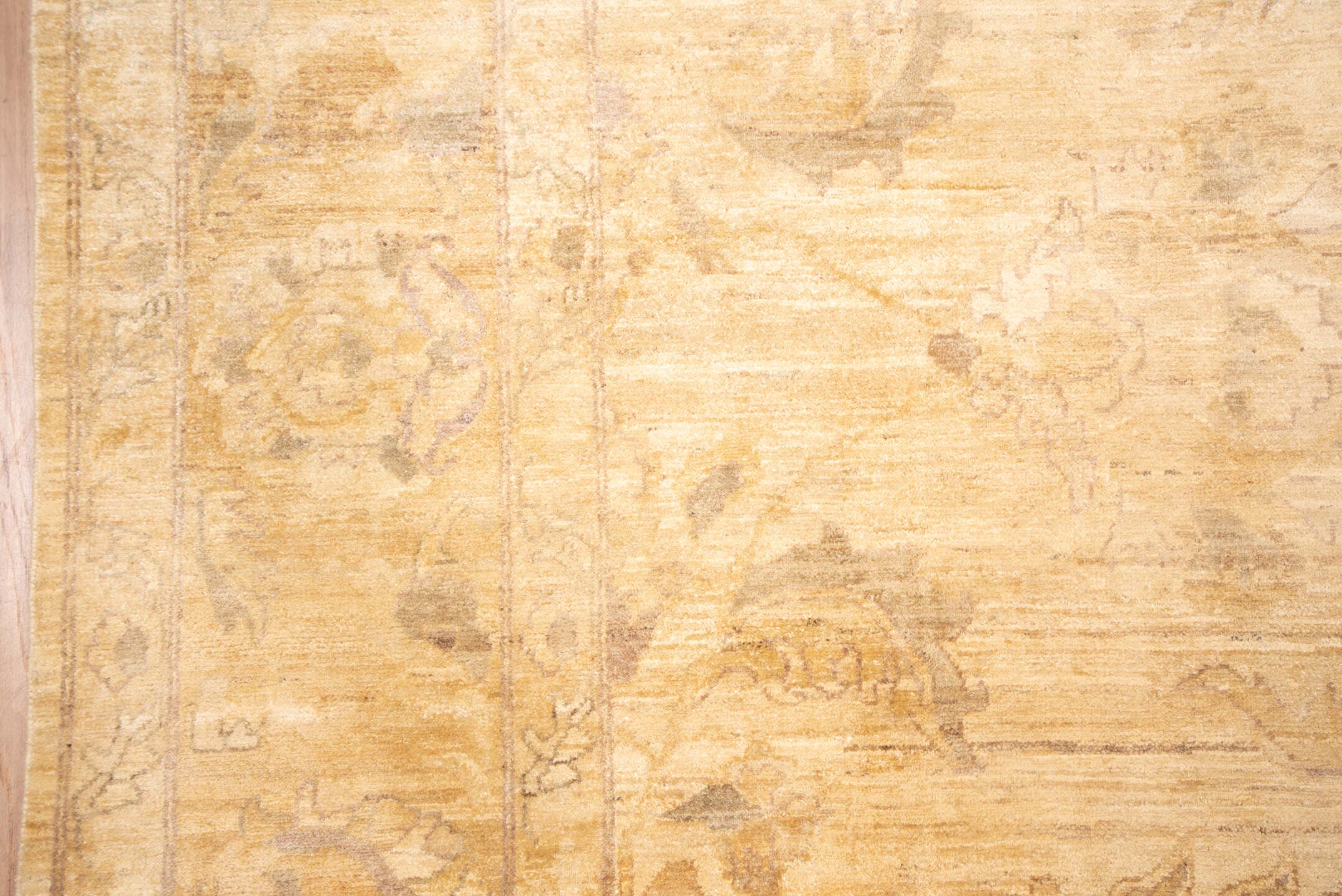 9' x 13' one-of-a-kind handmade vintage Oushak large size rug. Color palette: gold, camel, ivory, taupe, beige, gray