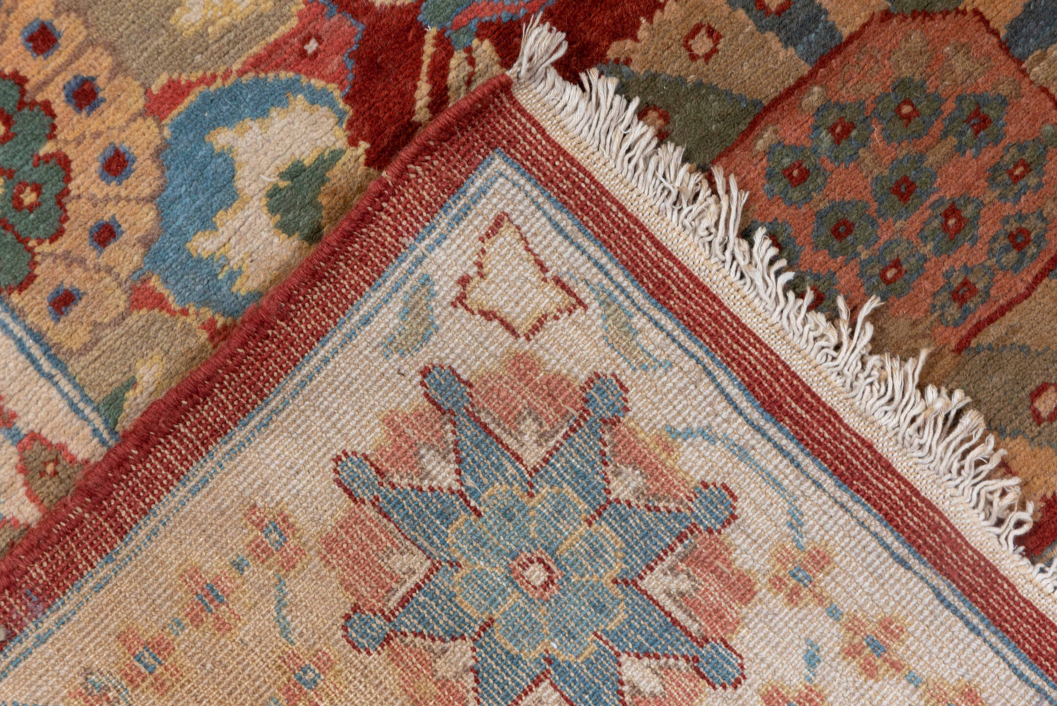 10' x 13' one-of-a-kind handmade vintage Sultanabad large size rug. Color palette: rust, ivory, sky_blue, terra_cotta, sage