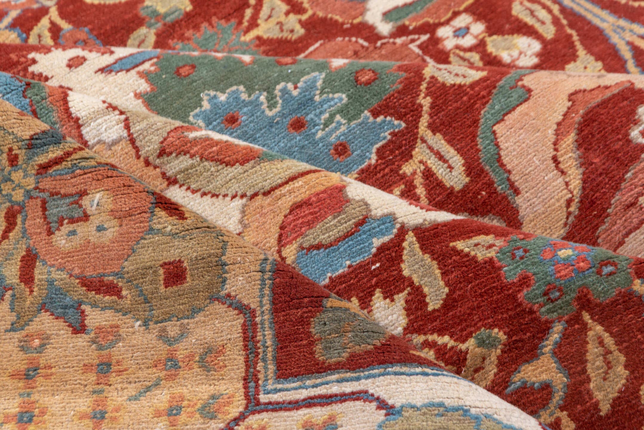 10' x 13' one-of-a-kind handmade vintage Sultanabad large size rug. Color palette: rust, ivory, sky_blue, terra_cotta, sage