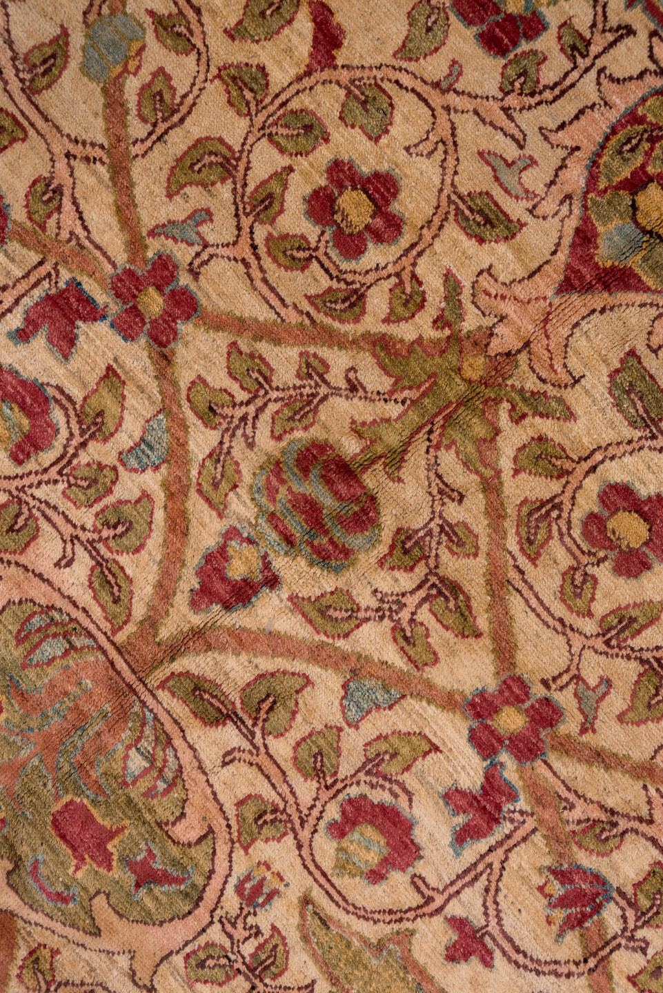11' x 14' one-of-a-kind handmade vintage Sultanabad oversize rug. Color palette: blush, ivory, rose, olive, sage, burgundy
