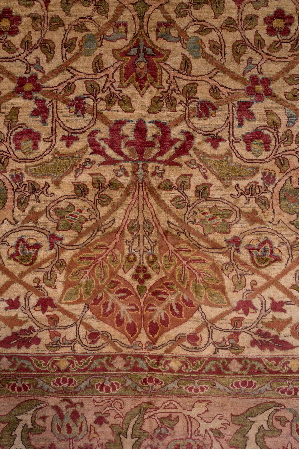 11' x 14' one-of-a-kind handmade vintage Sultanabad oversize rug. Color palette: blush, ivory, rose, olive, sage, burgundy