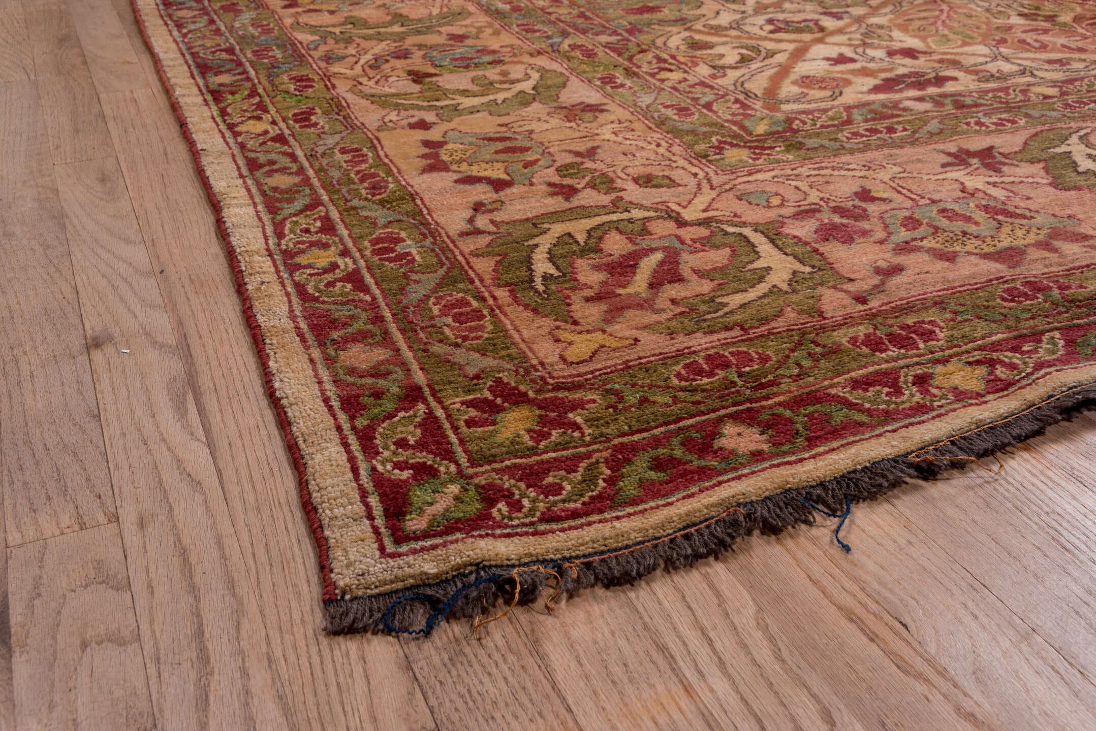 11' x 14' one-of-a-kind handmade vintage Sultanabad oversize rug. Color palette: blush, ivory, rose, olive, sage, burgundy