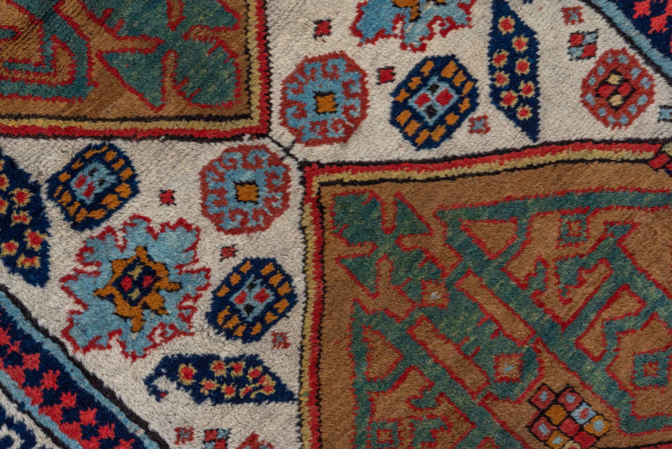 3' x 12' one-of-a-kind handmade antique Cam Hamadan runner rug. Color palette: camel, ivory, rust, navy, sage, terra cotta